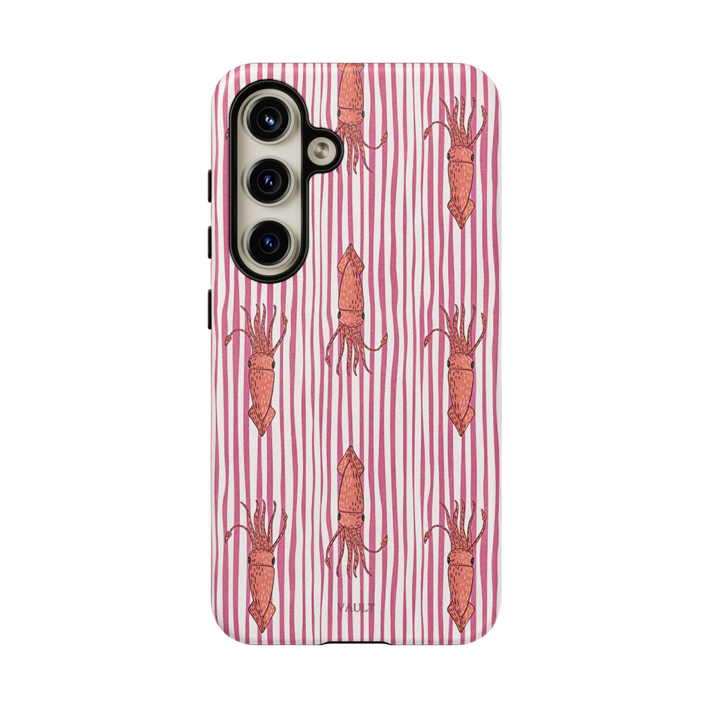 Cover per telefono con striscia di calamaro — Fantasia rosa di creature marine