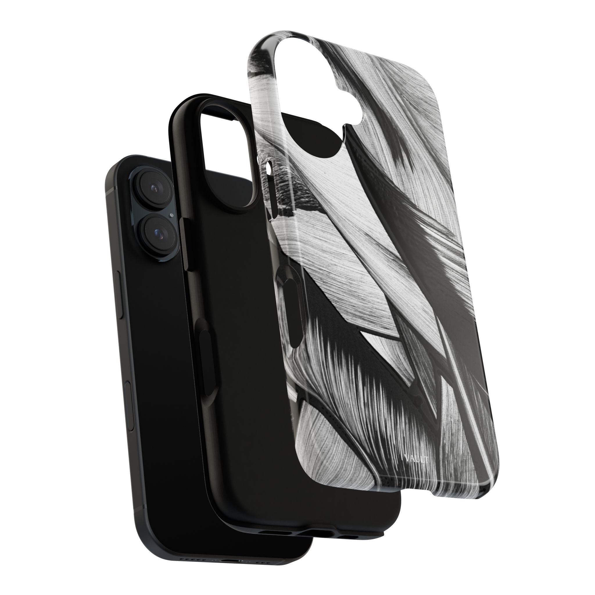 Monochrome Tropical Leaf Tough Phone Case — Black & White Botanical Protective Cover