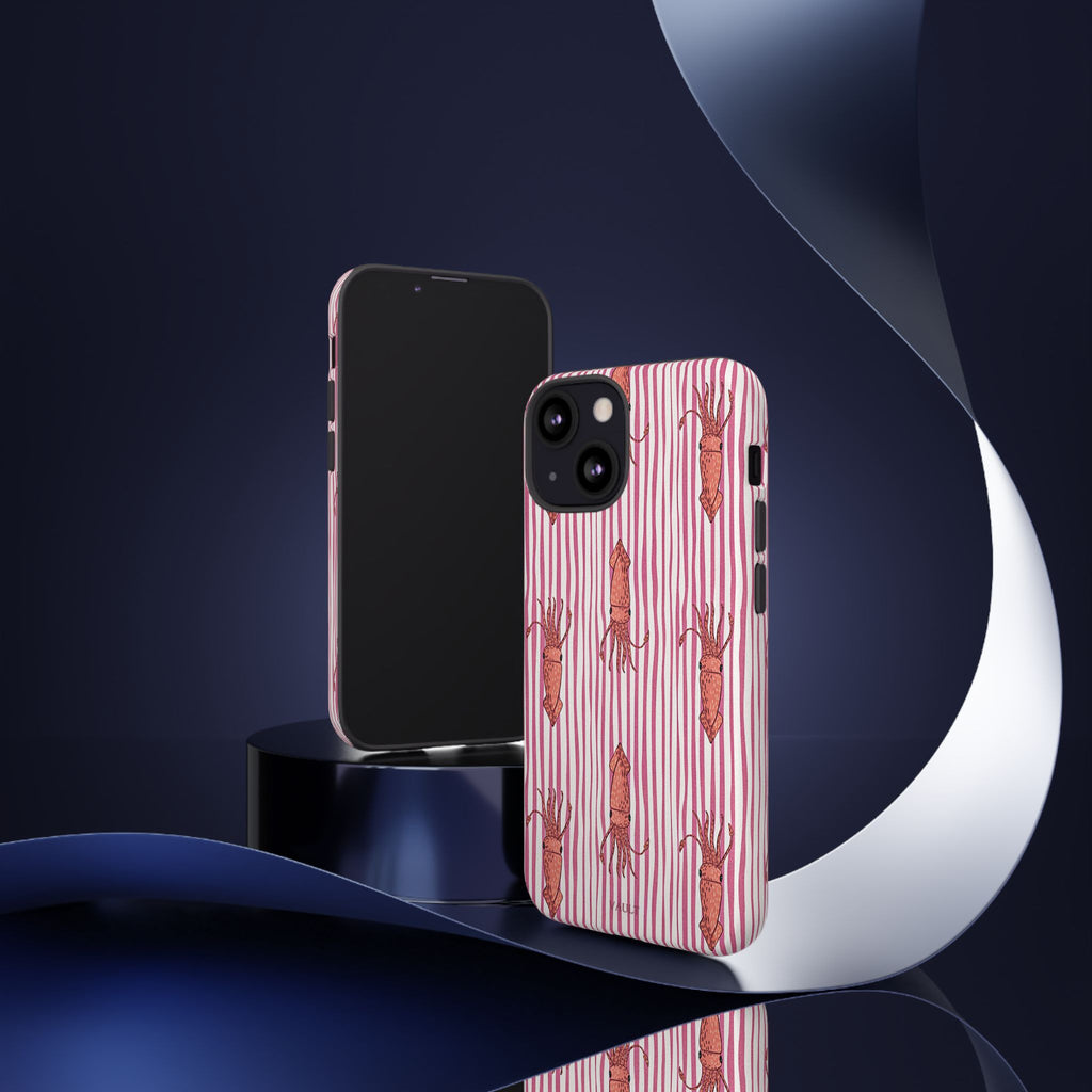Cover per telefono con striscia di calamaro — Fantasia rosa di creature marine