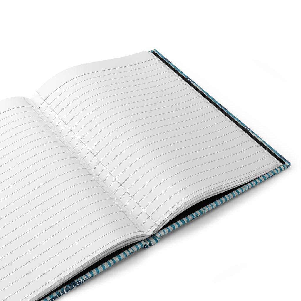 Taccuino rilegato con motivo a pesci – Quaderno a righe blu nautico