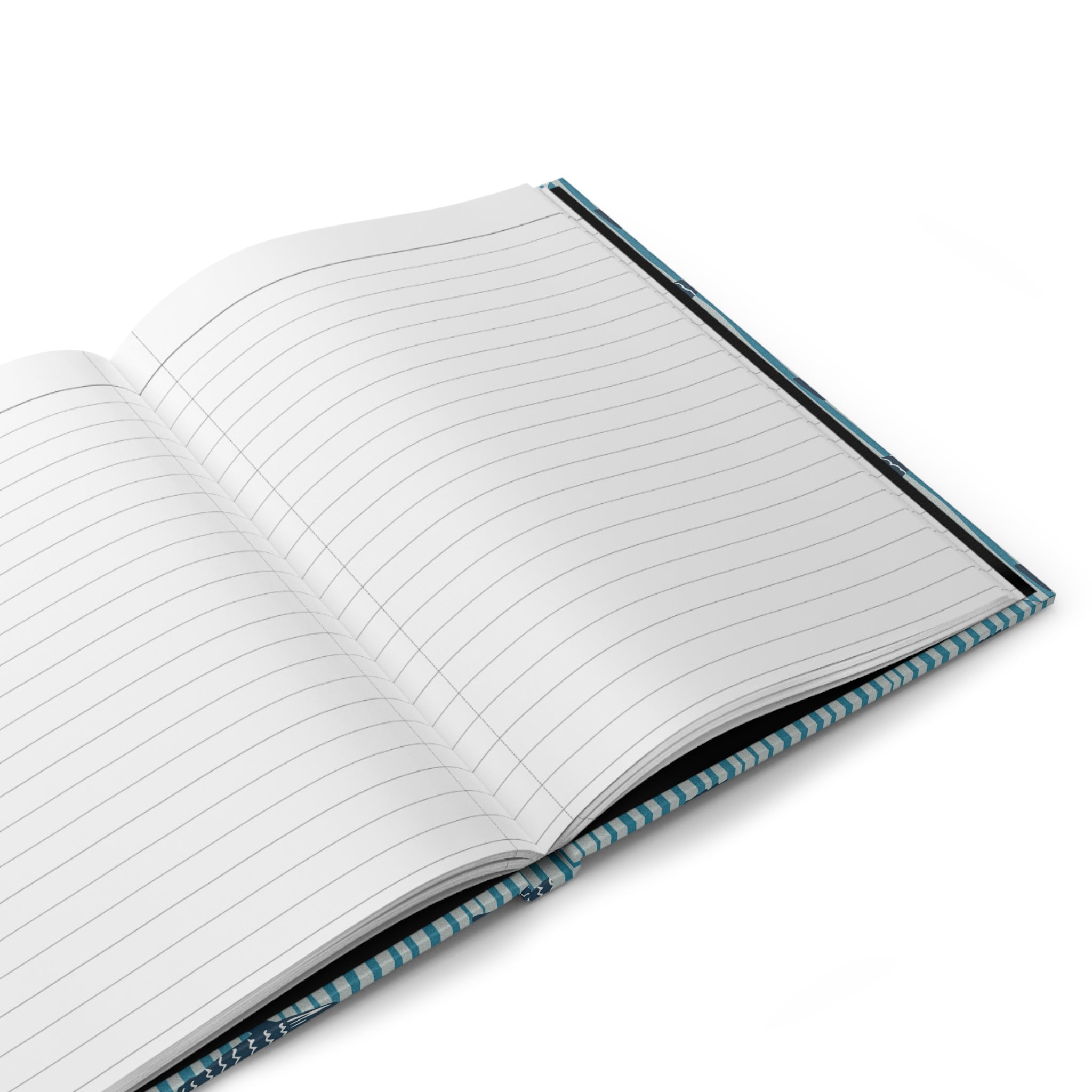 Taccuino rilegato con motivo a pesci – Quaderno a righe blu nautico