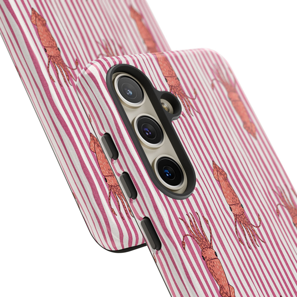 Cover per telefono con striscia di calamaro — Fantasia rosa di creature marine