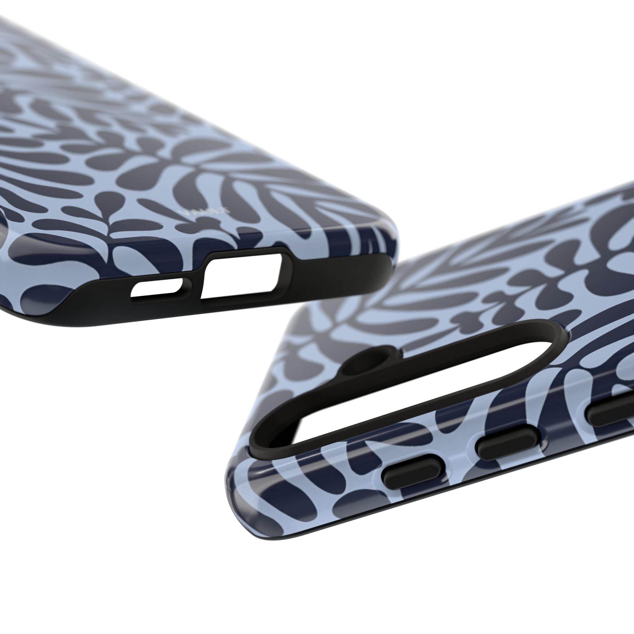 Floral Fern Tough Phone Case – Navy Blue on Light Blue, Protective Slim Cover