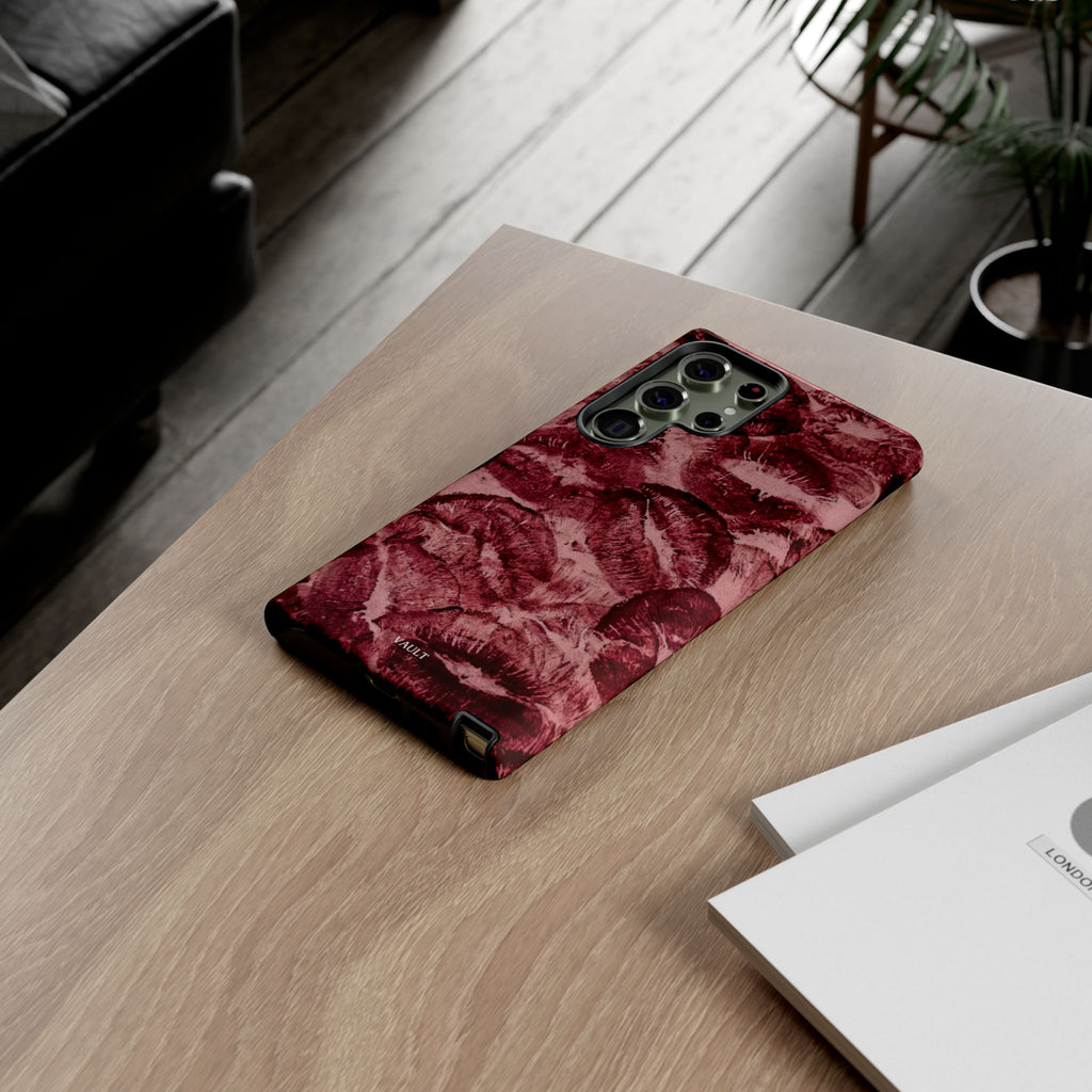 Kiss Print Phone Case – Burgundy Lip Pattern Protective Phone Cover