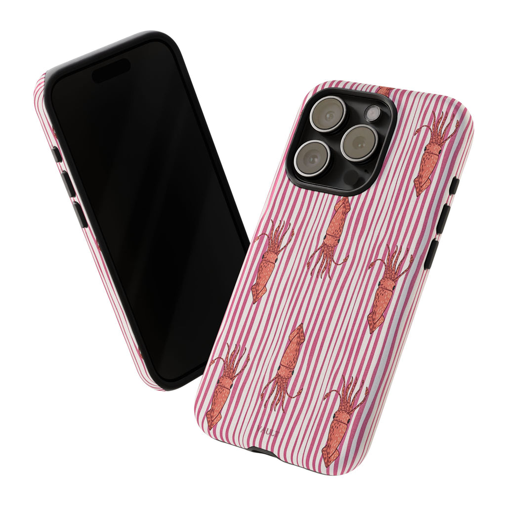 Cover per telefono con striscia di calamaro — Fantasia rosa di creature marine