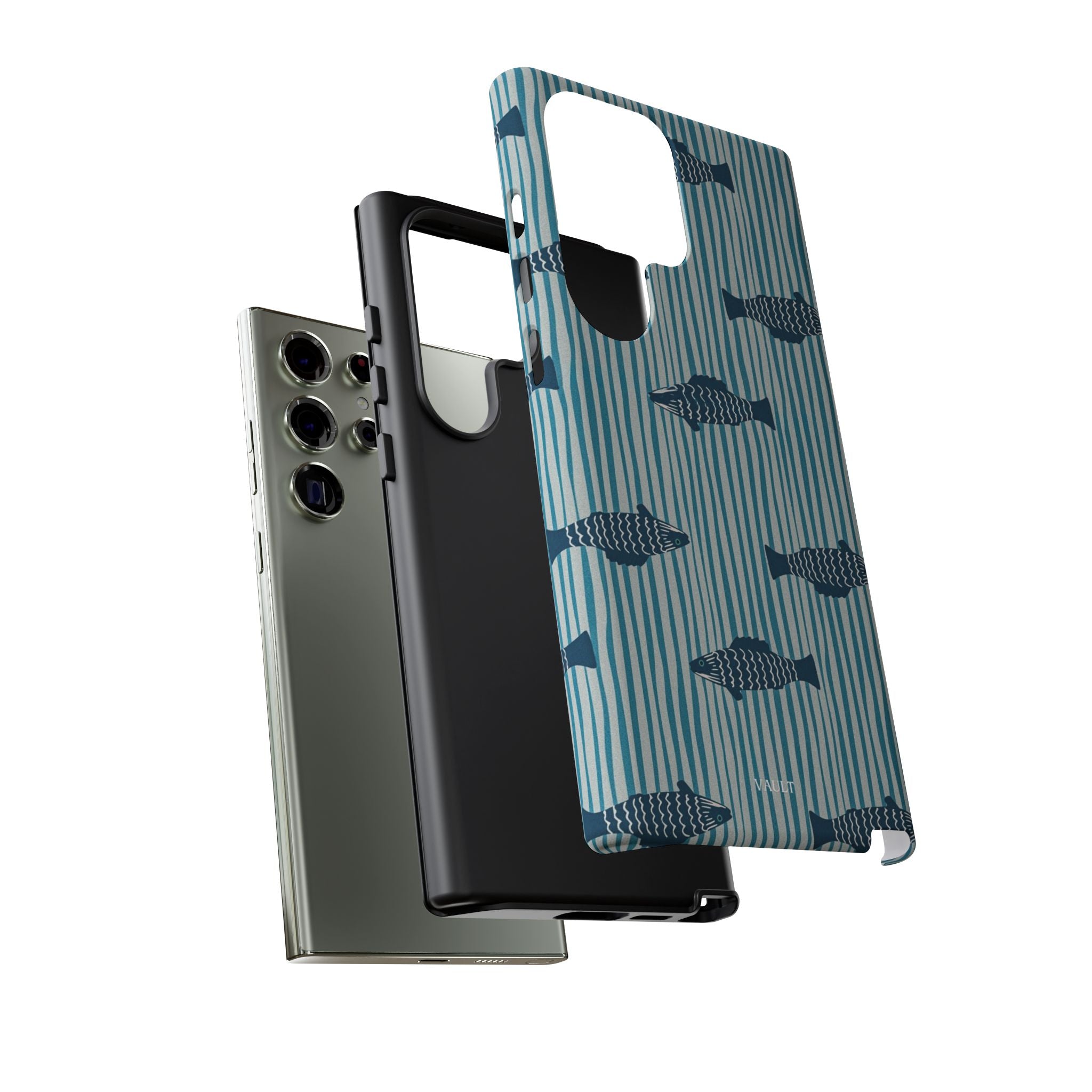 Fish Pattern Tough Phone Case — Blue Striped Ocean Design