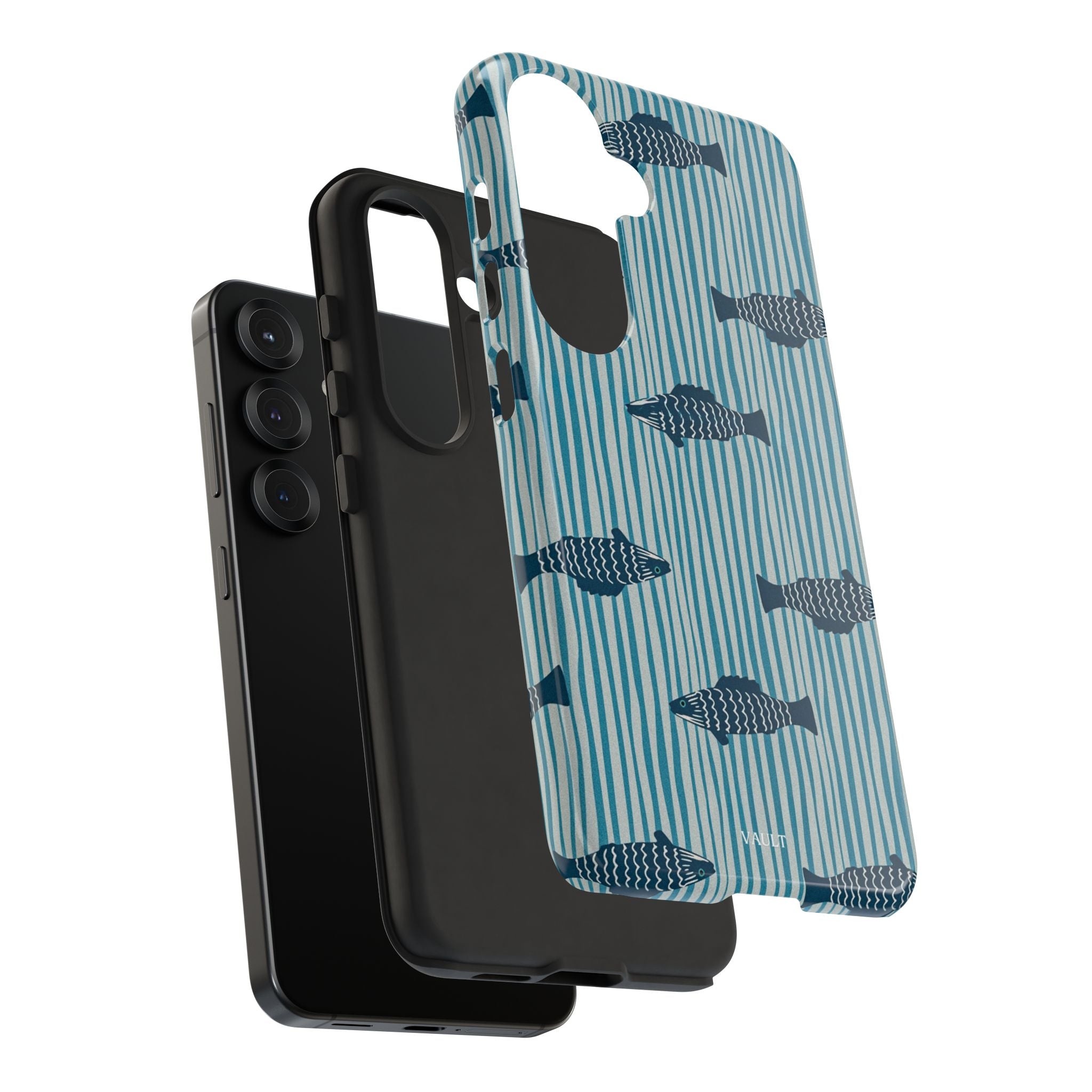 Fish Pattern Tough Phone Case — Blue Striped Ocean Design
