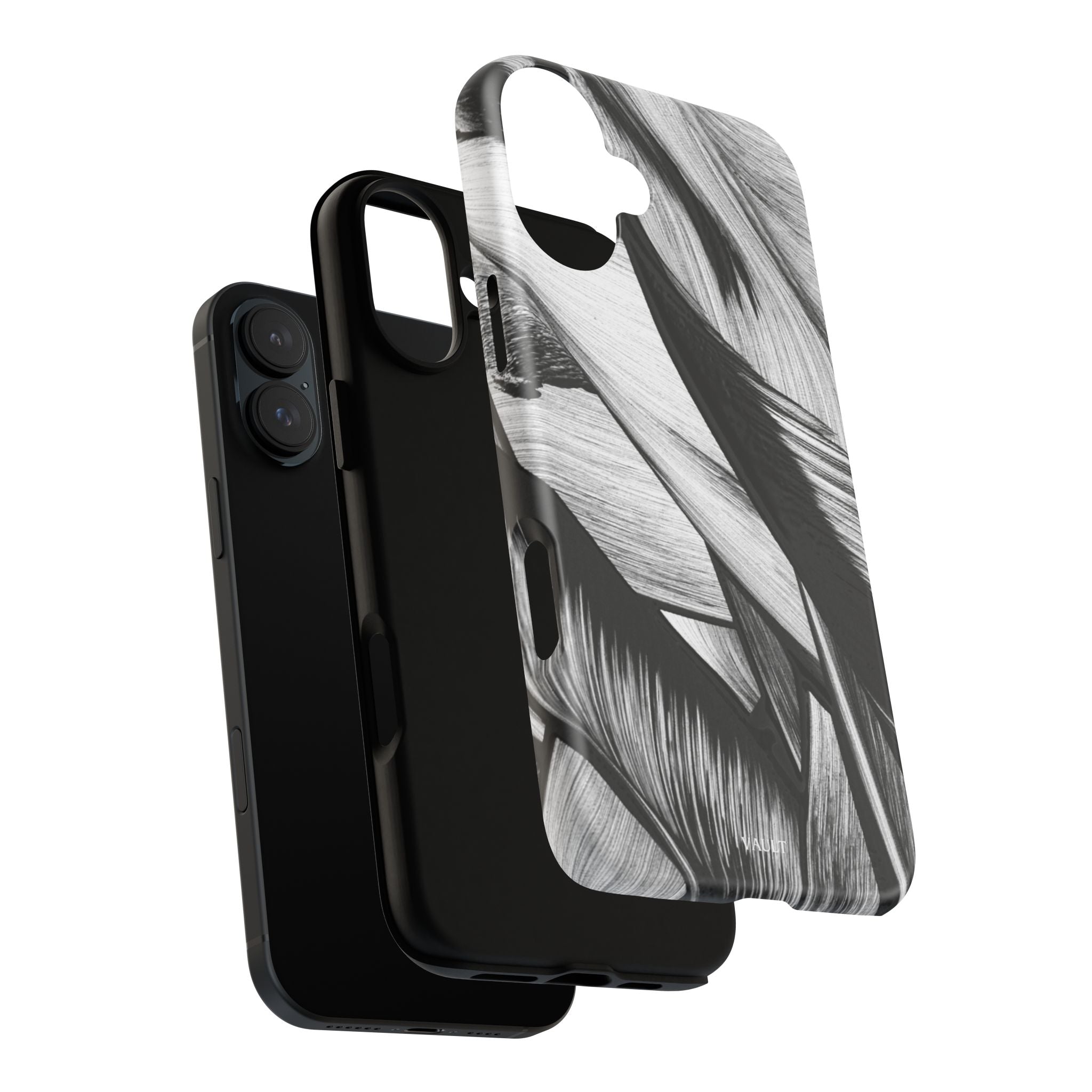 Monochrome Tropical Leaf Tough Phone Case — Black & White Botanical Protective Cover