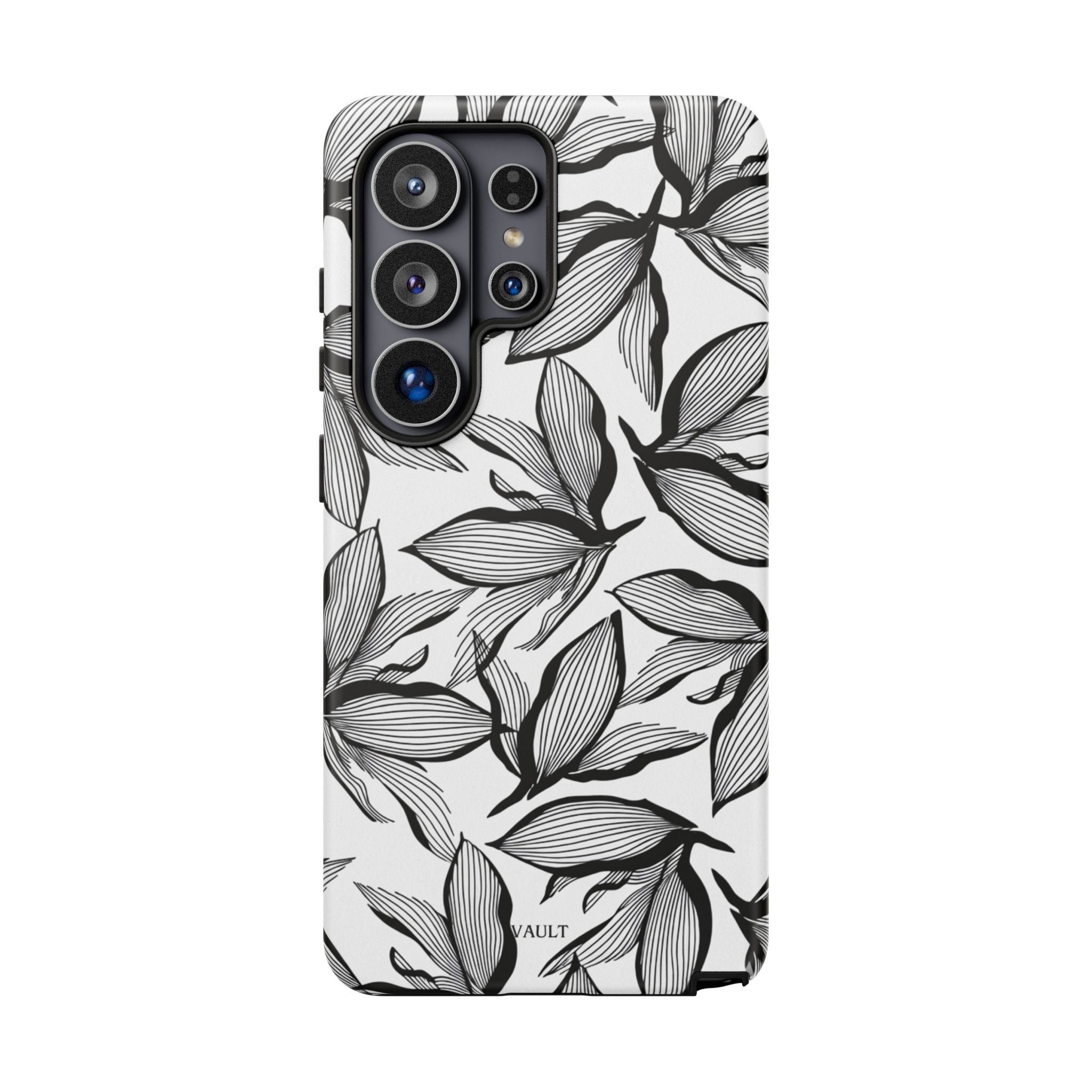 Floral Leaves Tough Phone Case – Black & White Botanical Protection