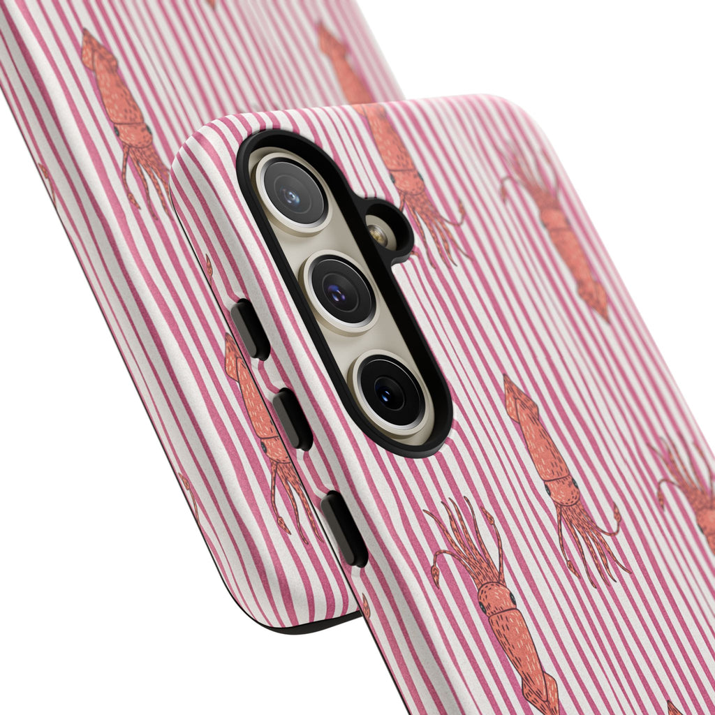 Cover per telefono con striscia di calamaro — Fantasia rosa di creature marine