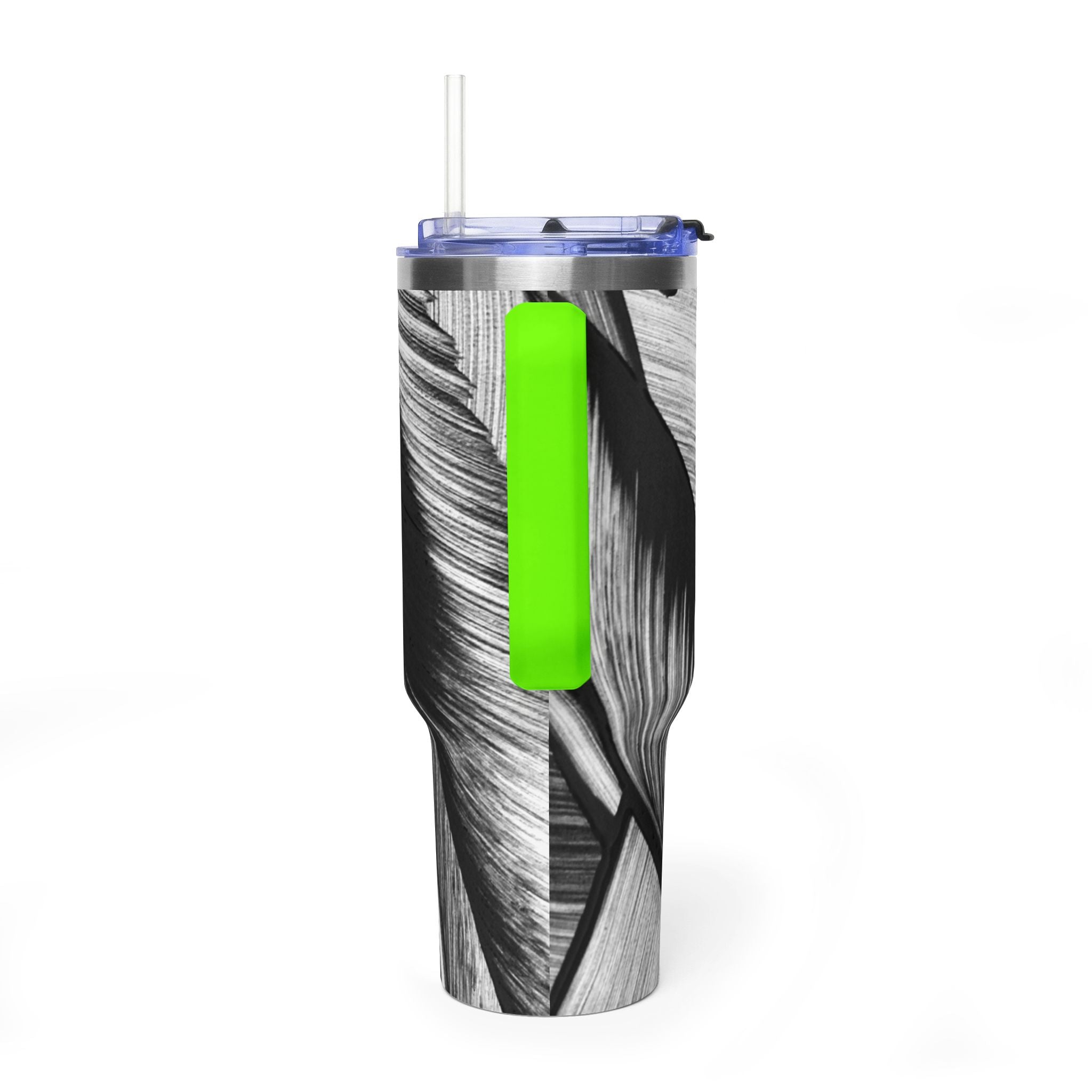 40oz Black & White Tropical Leaf Thermal Tumbler