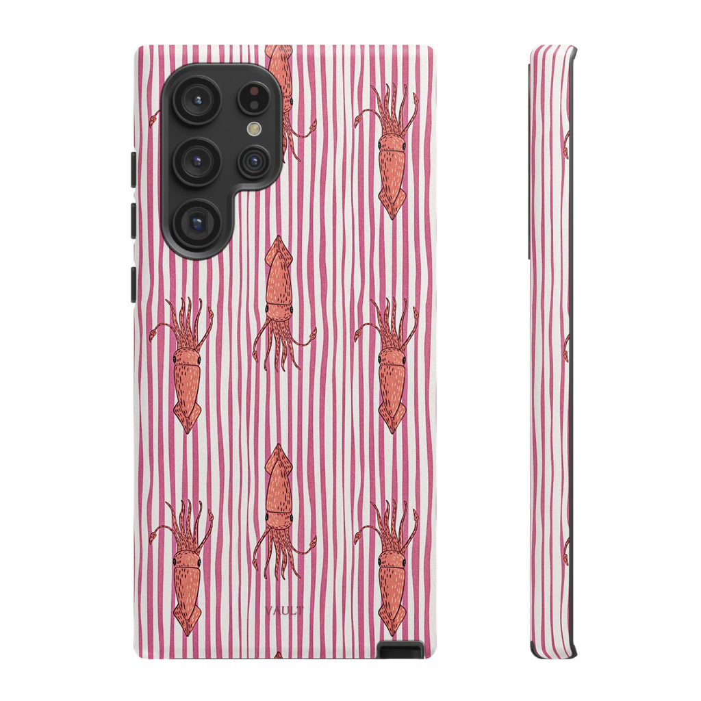 Cover per telefono con striscia di calamaro — Fantasia rosa di creature marine