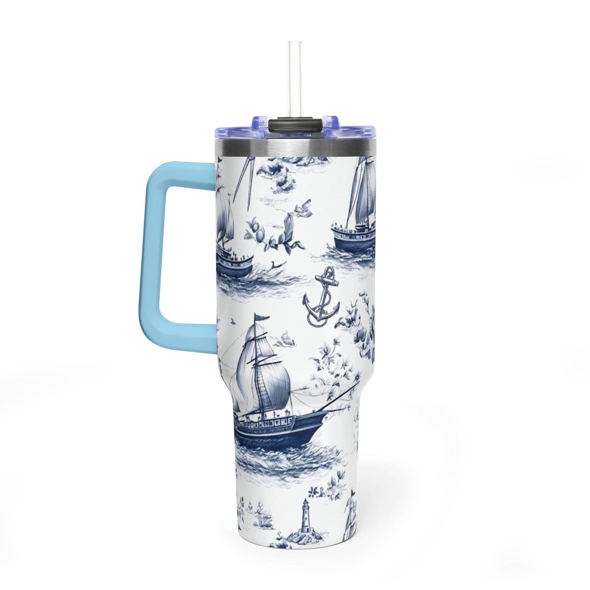 Nautical Blue Toile 40oz Thermal Tumbler
