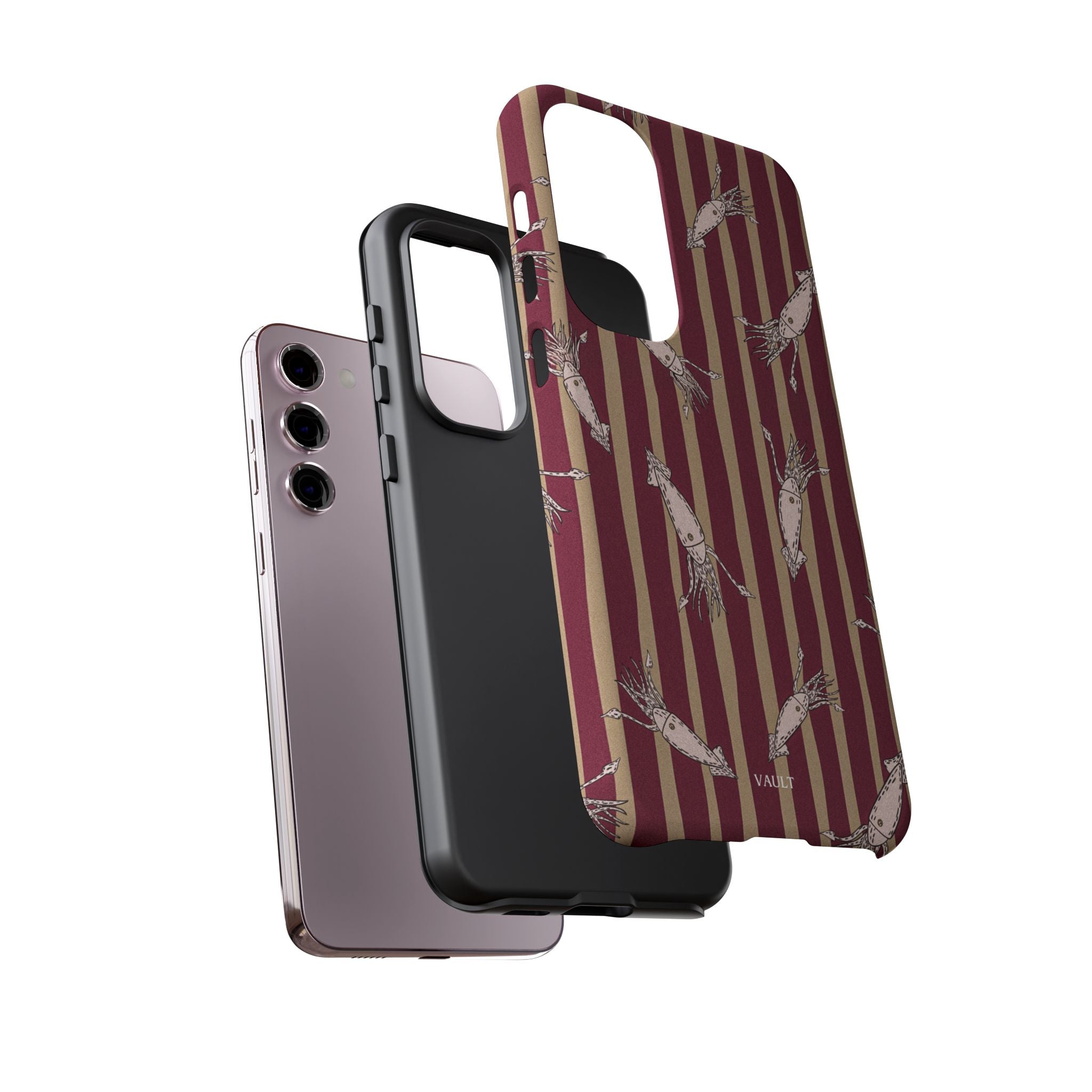 Phone Case - Vintage Shrimp Pattern on Burgundy Stripes