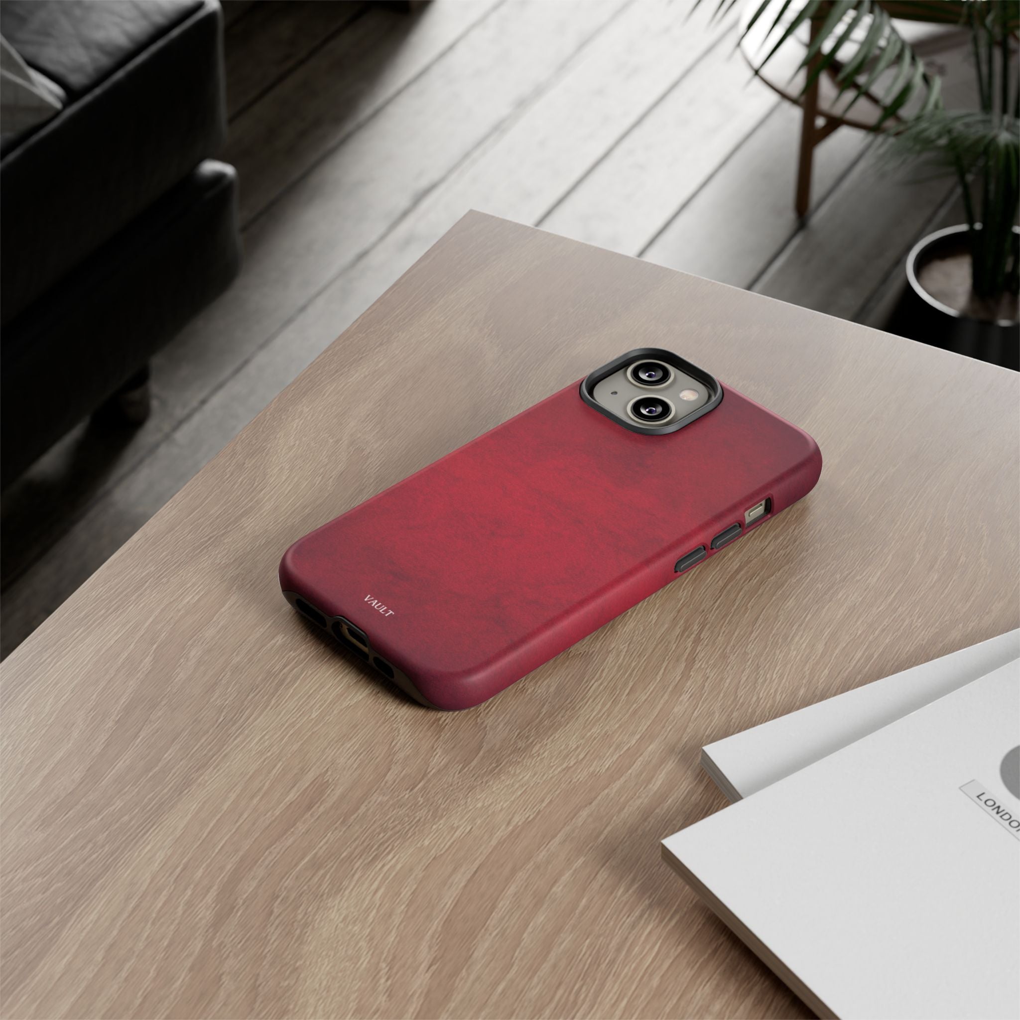Red Leather Texture Phone Case Impact-Resistant Case