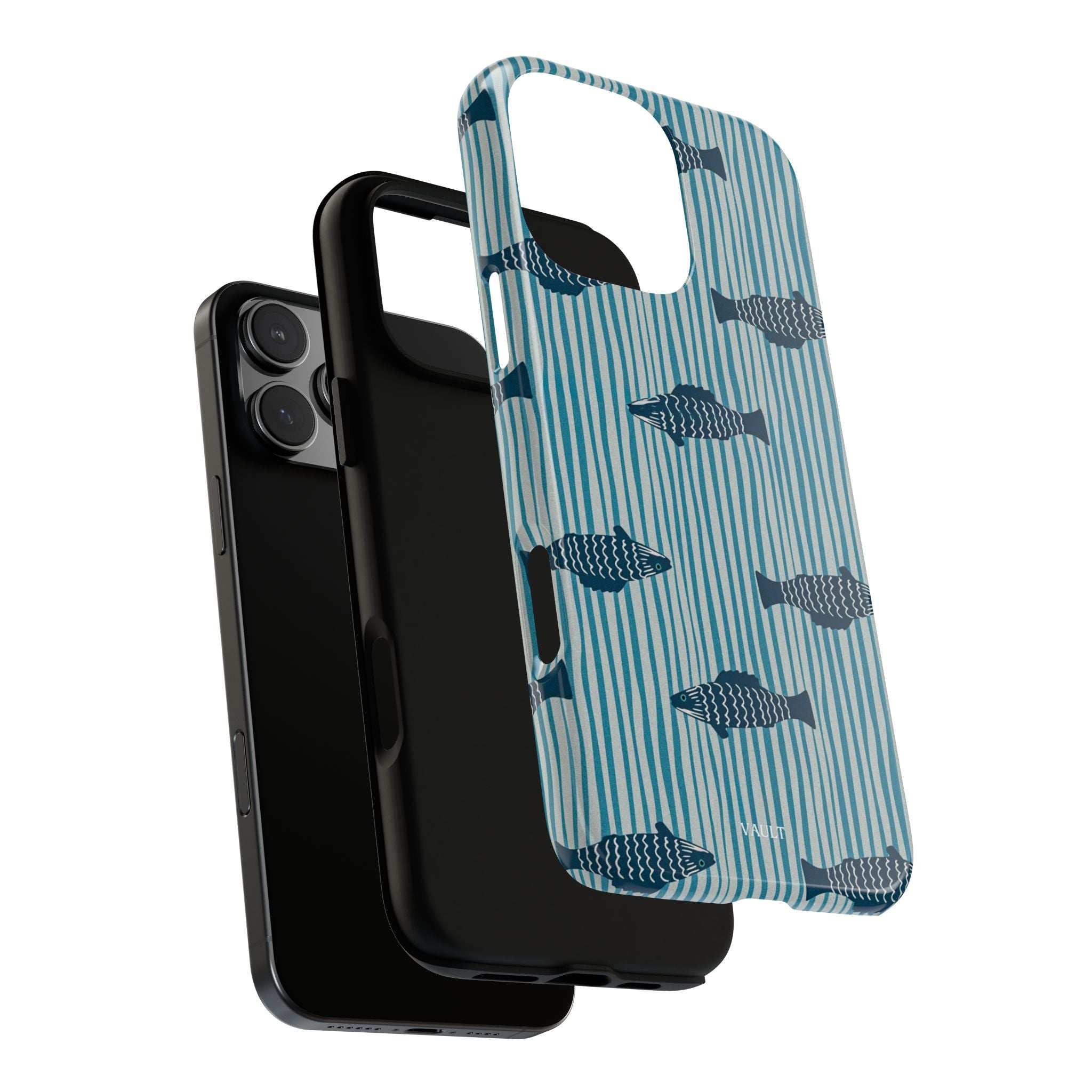 Fish Pattern Tough Phone Case — Blue Striped Ocean Design