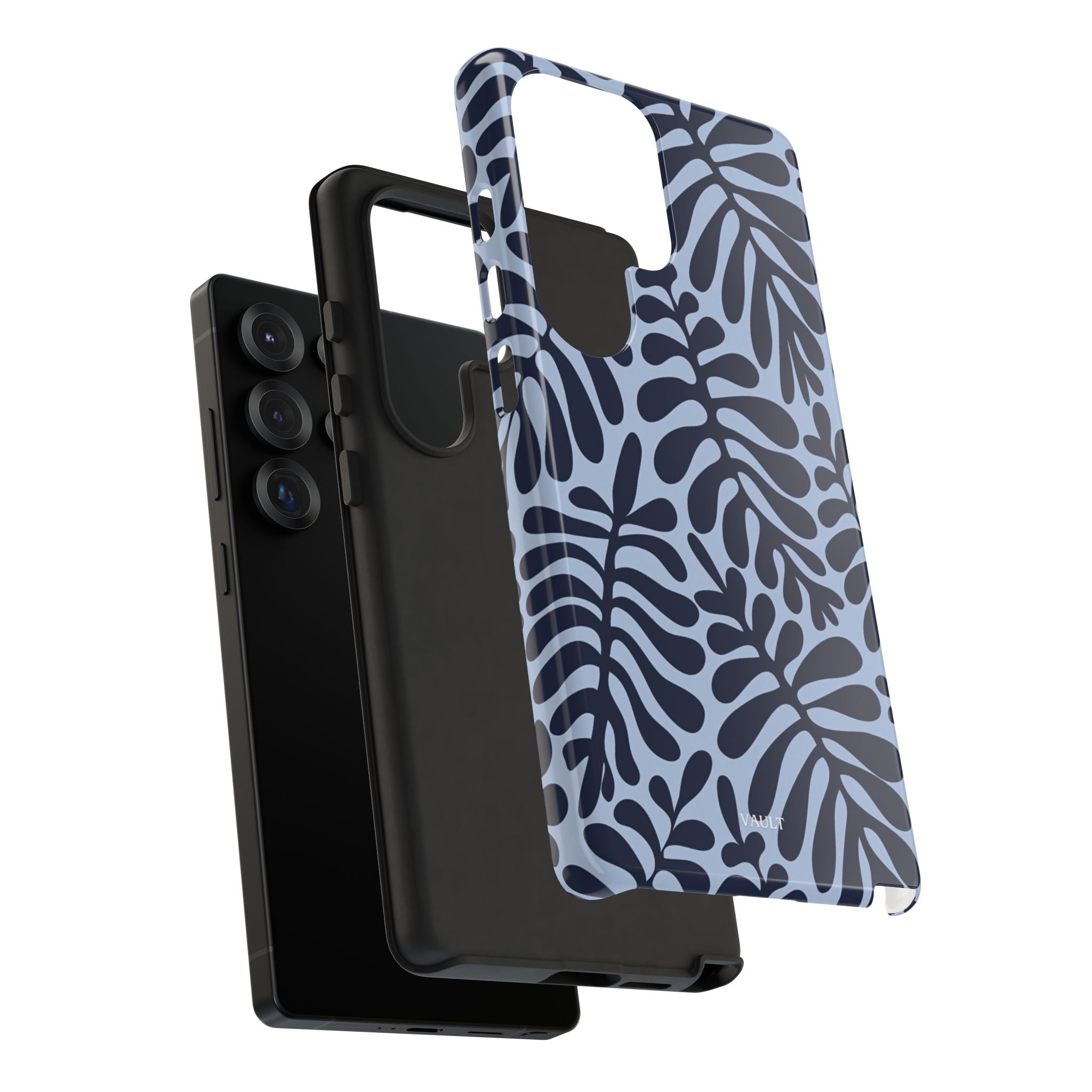 Floral Fern Tough Phone Case – Navy Blue on Light Blue, Protective Slim Cover