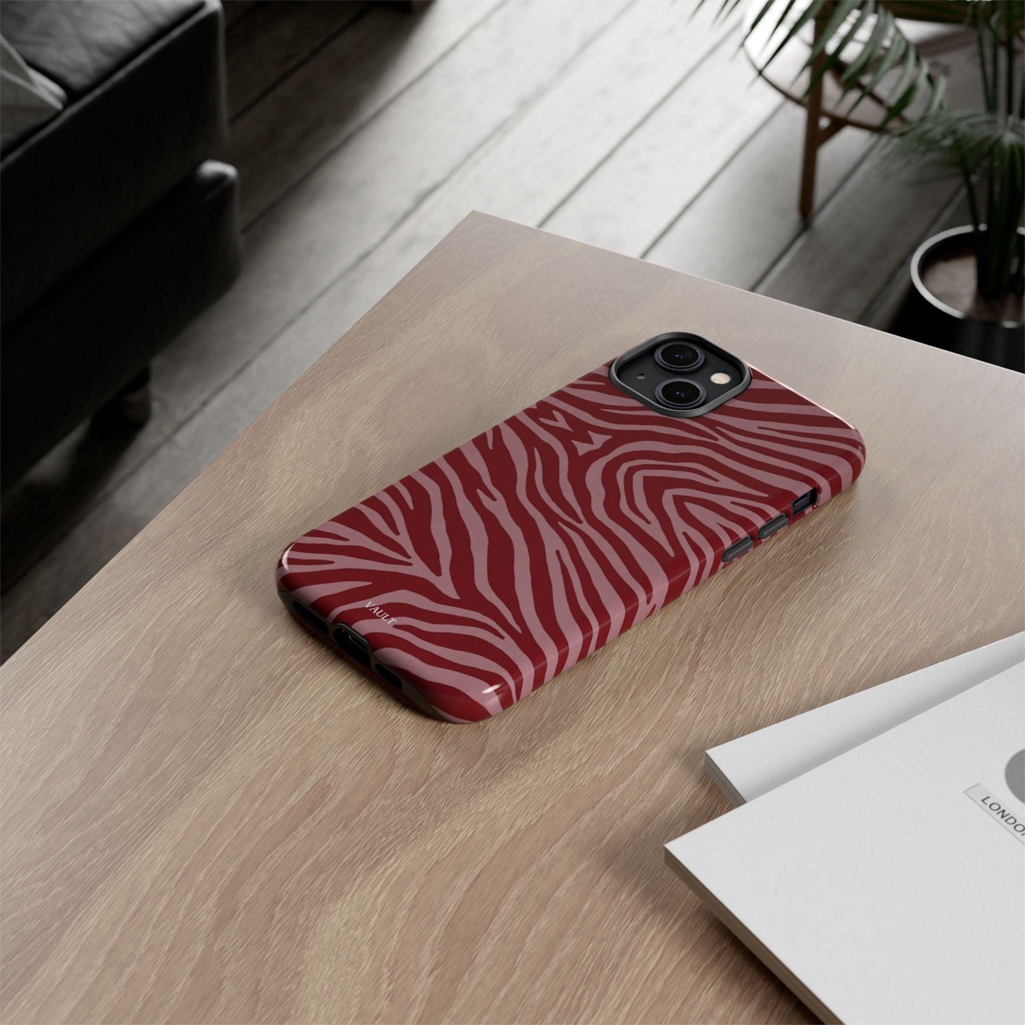 Cover robusta per telefono con stampa zebrata rossa