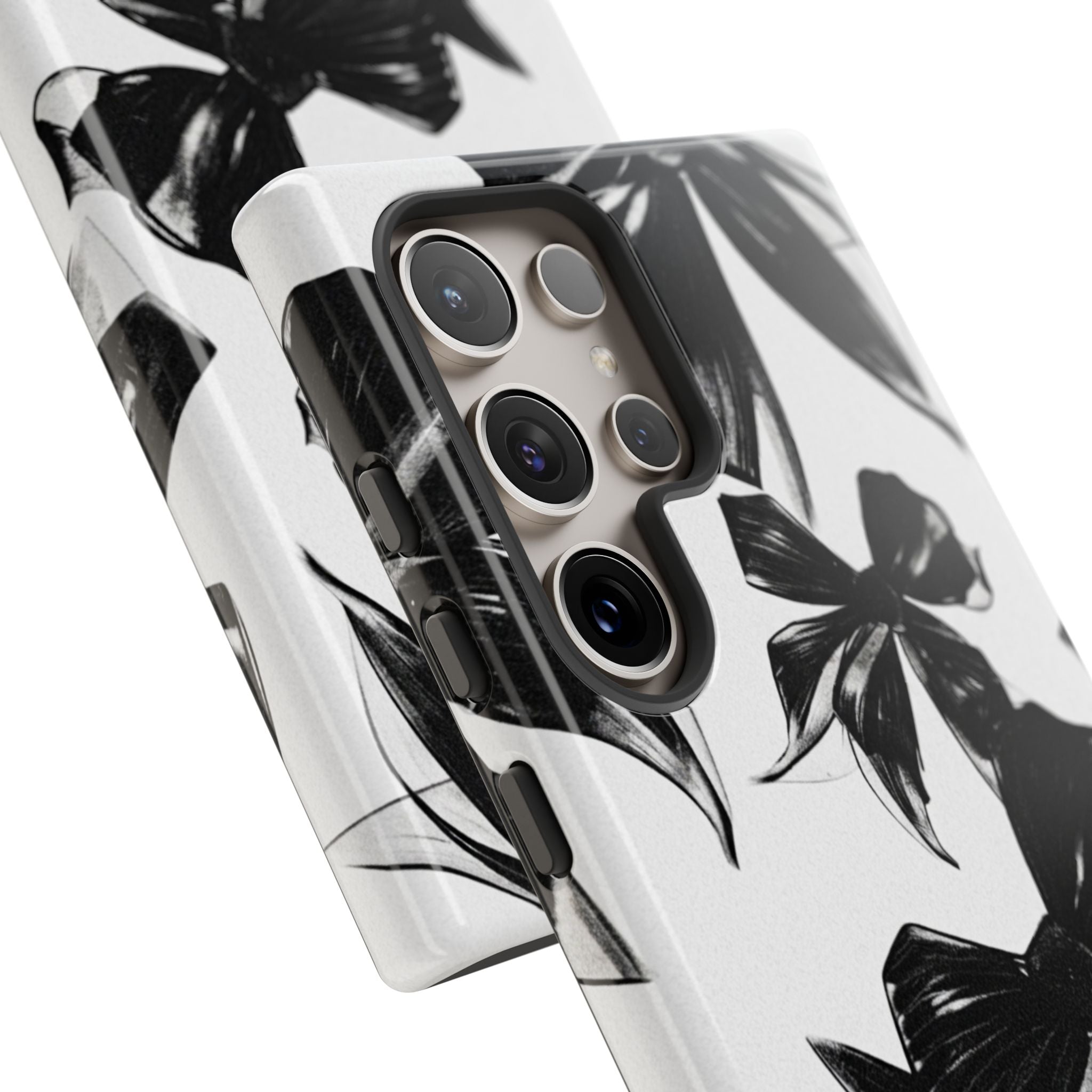 Floral Brushstroke Phone Case — Black & White Botanical Tough Case