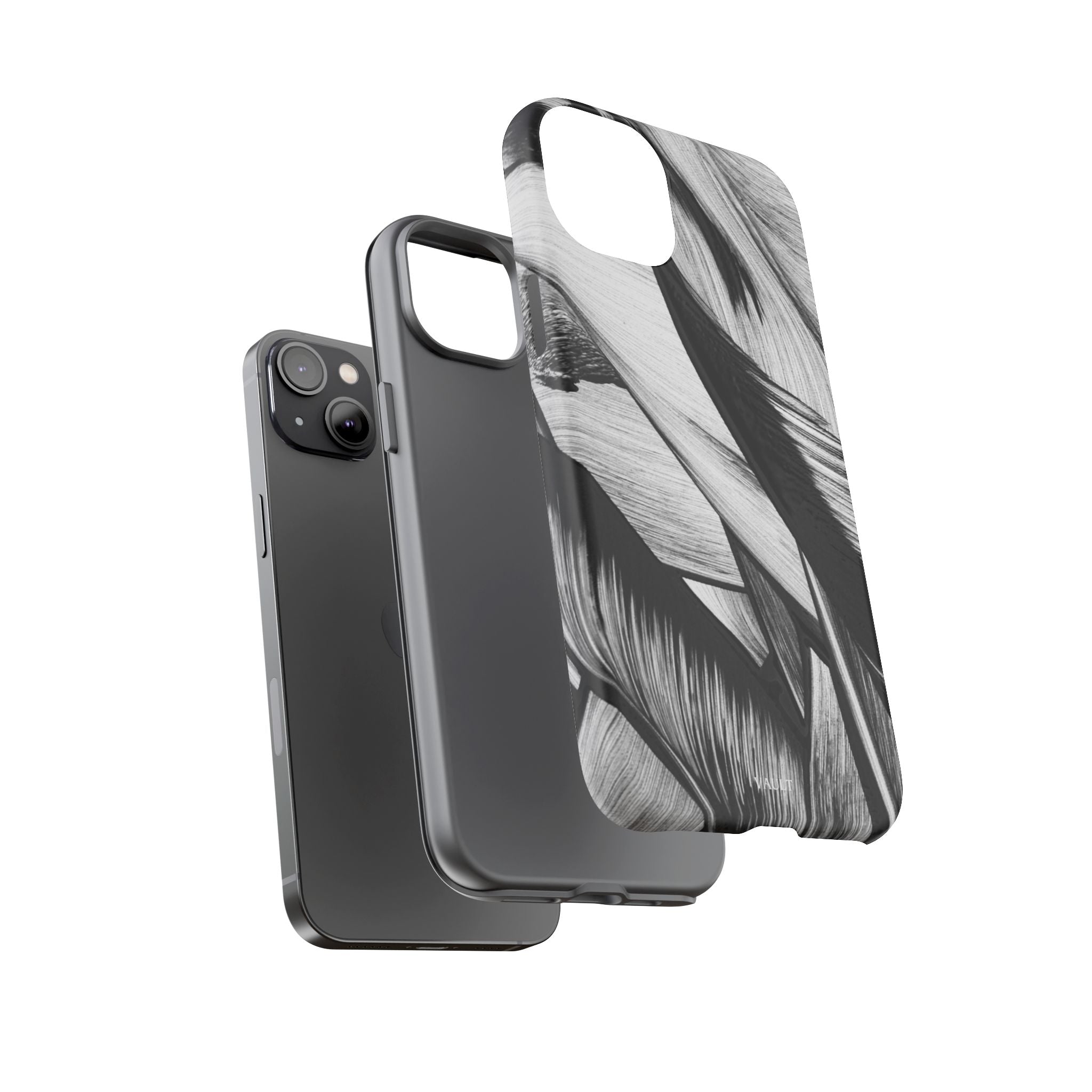 Monochrome Tropical Leaf Tough Phone Case — Black & White Botanical Protective Cover