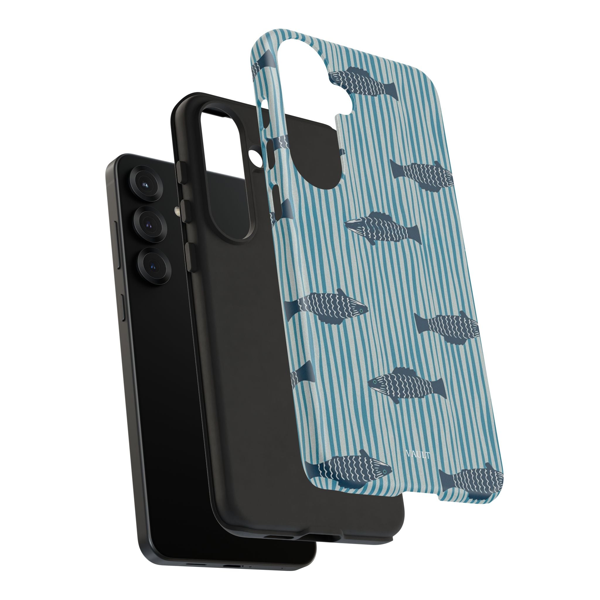 Fish Pattern Tough Phone Case — Blue Striped Ocean Design