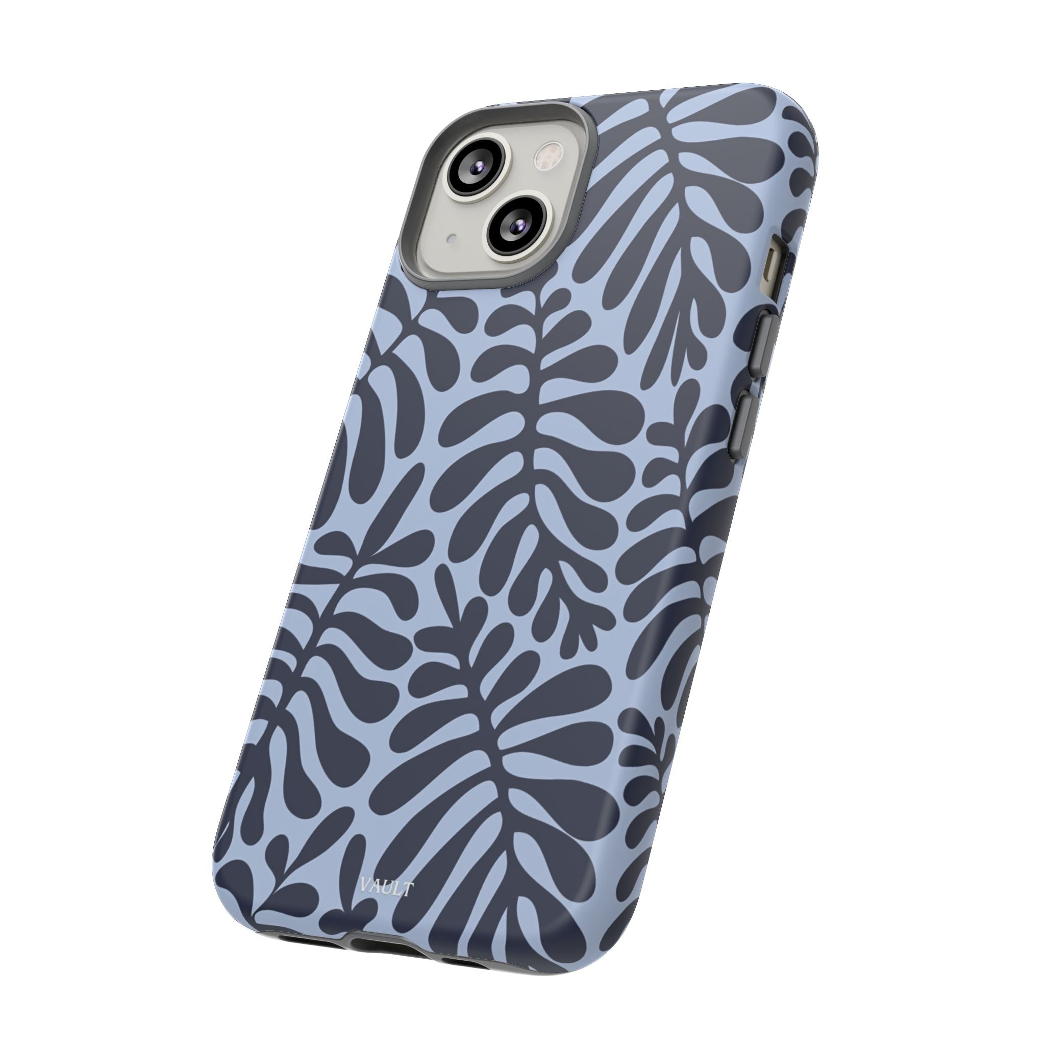 Floral Fern Tough Phone Case – Navy Blue on Light Blue, Protective Slim Cover