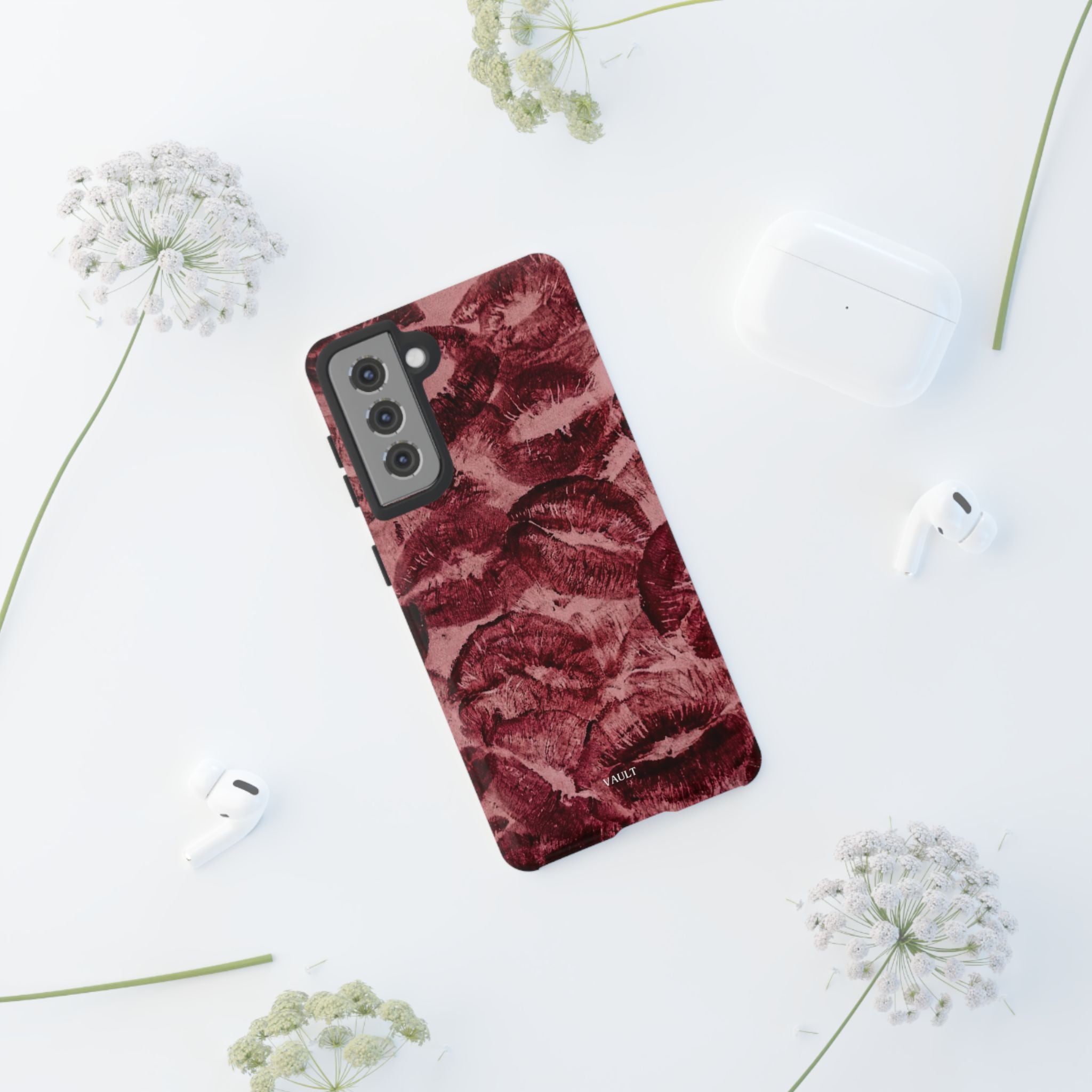 Kiss Print Phone Case – Burgundy Lip Pattern Protective Phone Cover
