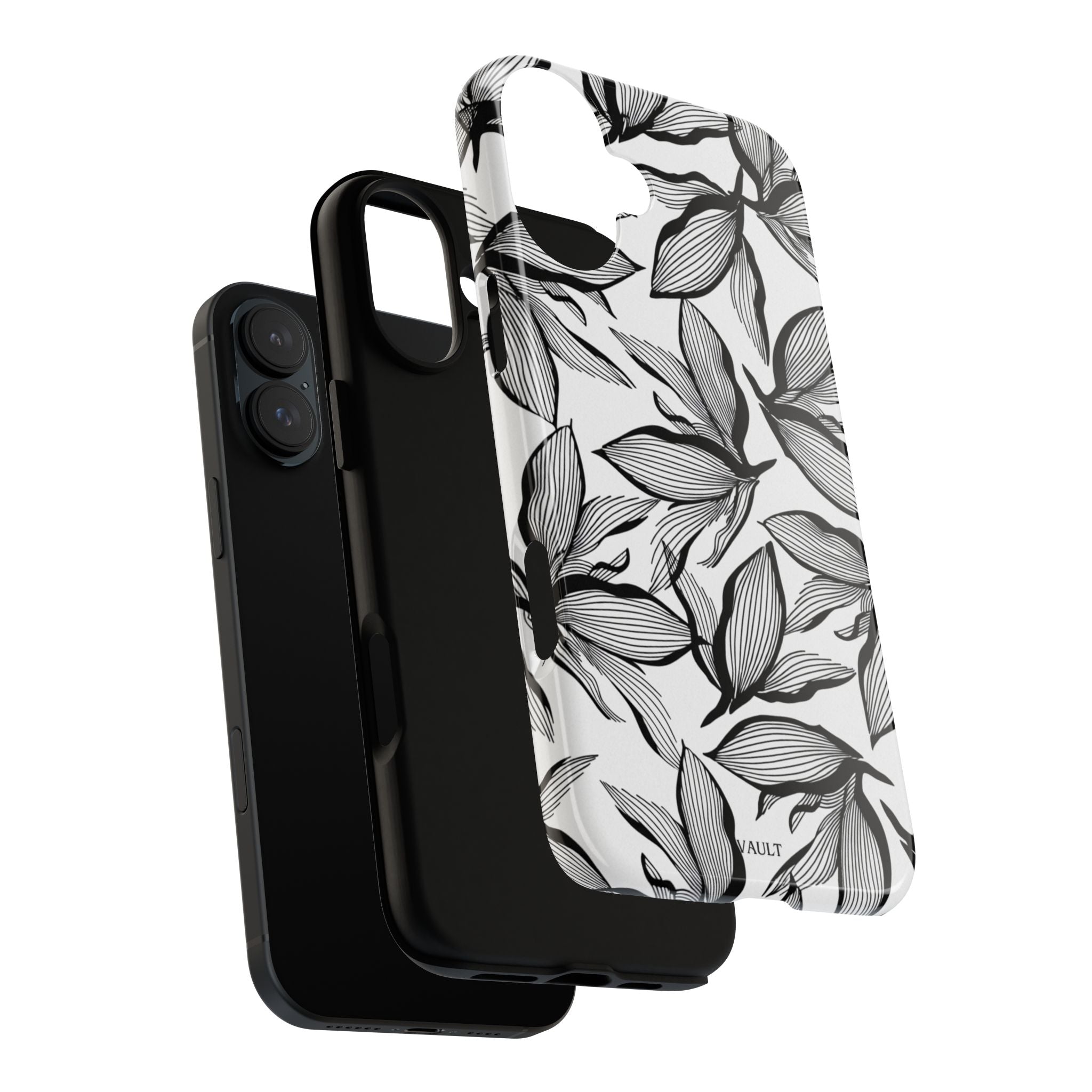 Floral Leaves Tough Phone Case – Black & White Botanical Protection