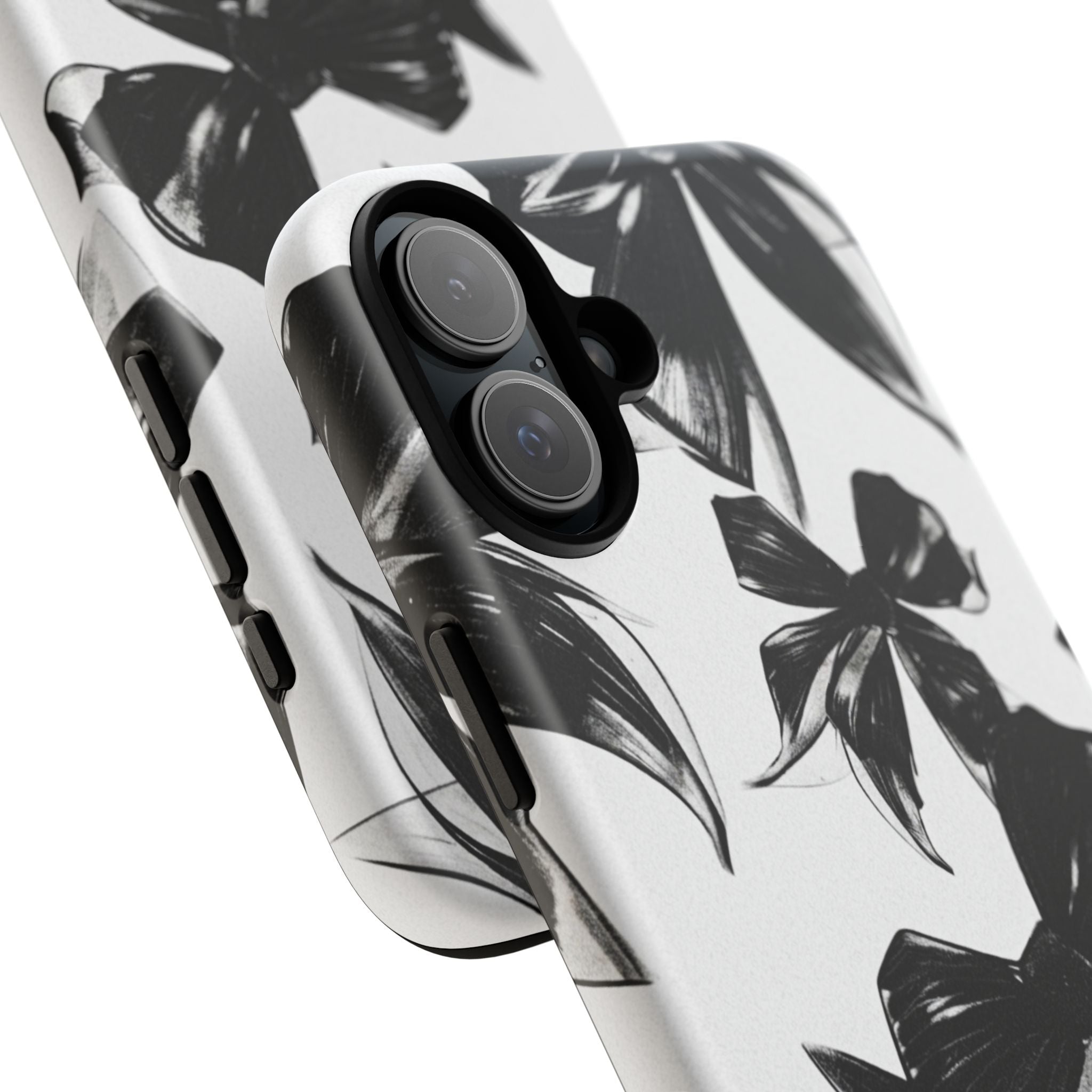 Floral Brushstroke Phone Case — Black & White Botanical Tough Case
