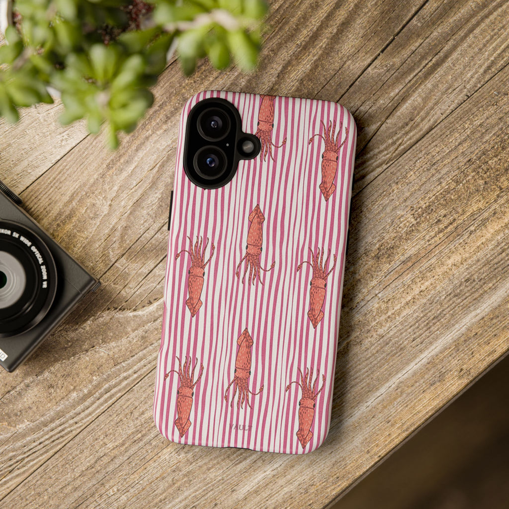 Cover per telefono con striscia di calamaro — Fantasia rosa di creature marine