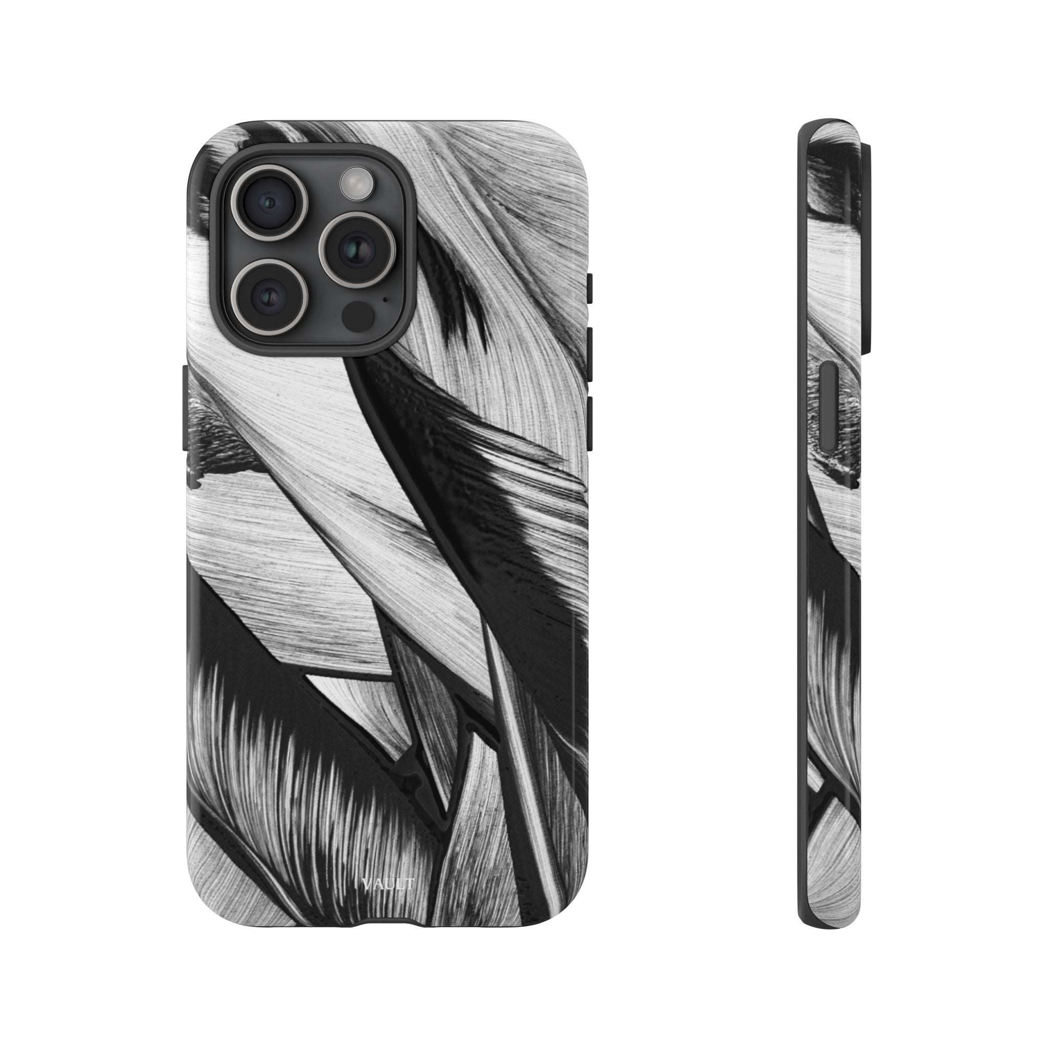 Monochrome Tropical Leaf Tough Phone Case — Black & White Botanical Protective Cover
