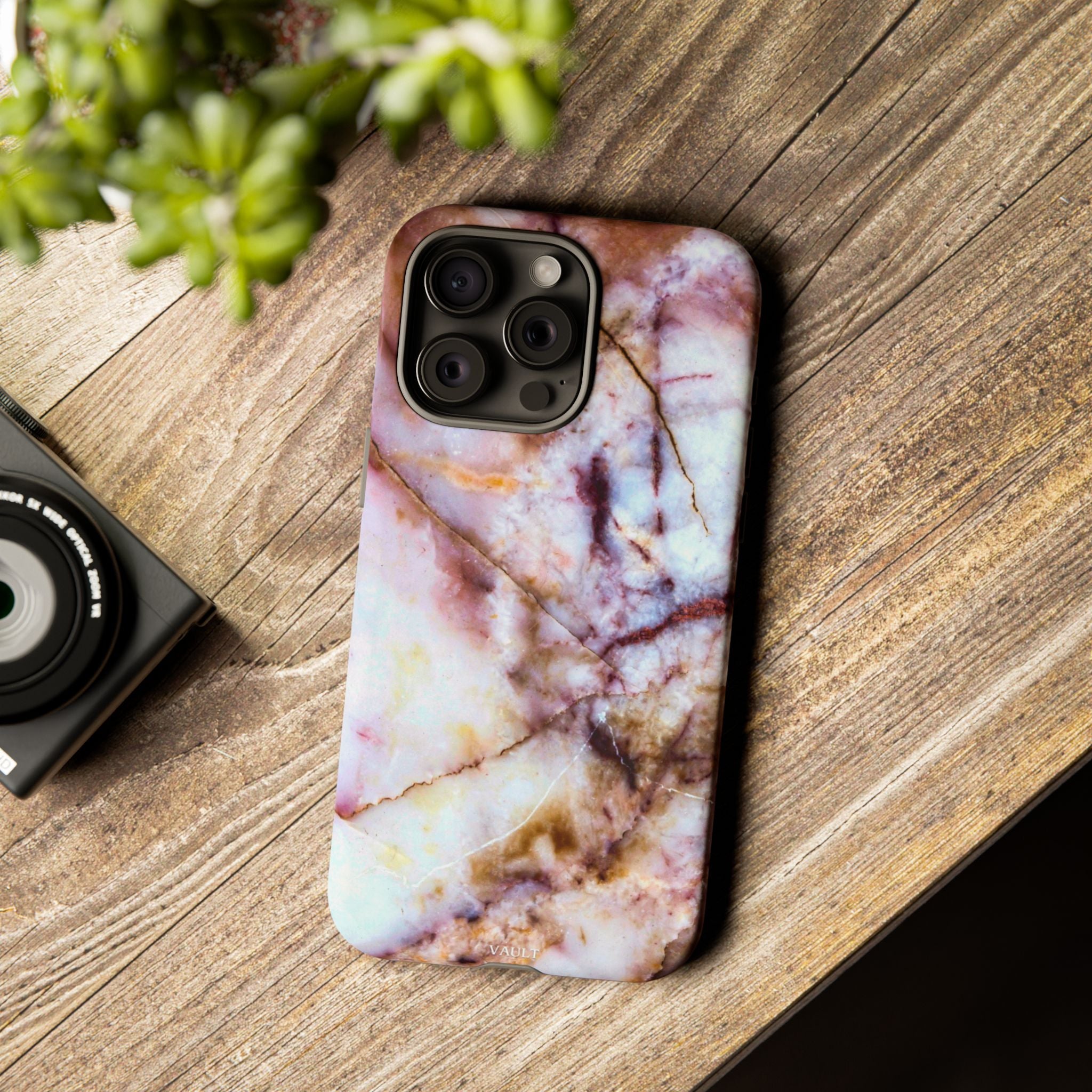 Marble Vein Tough Phone Case — Pink Quartz Protective Cover