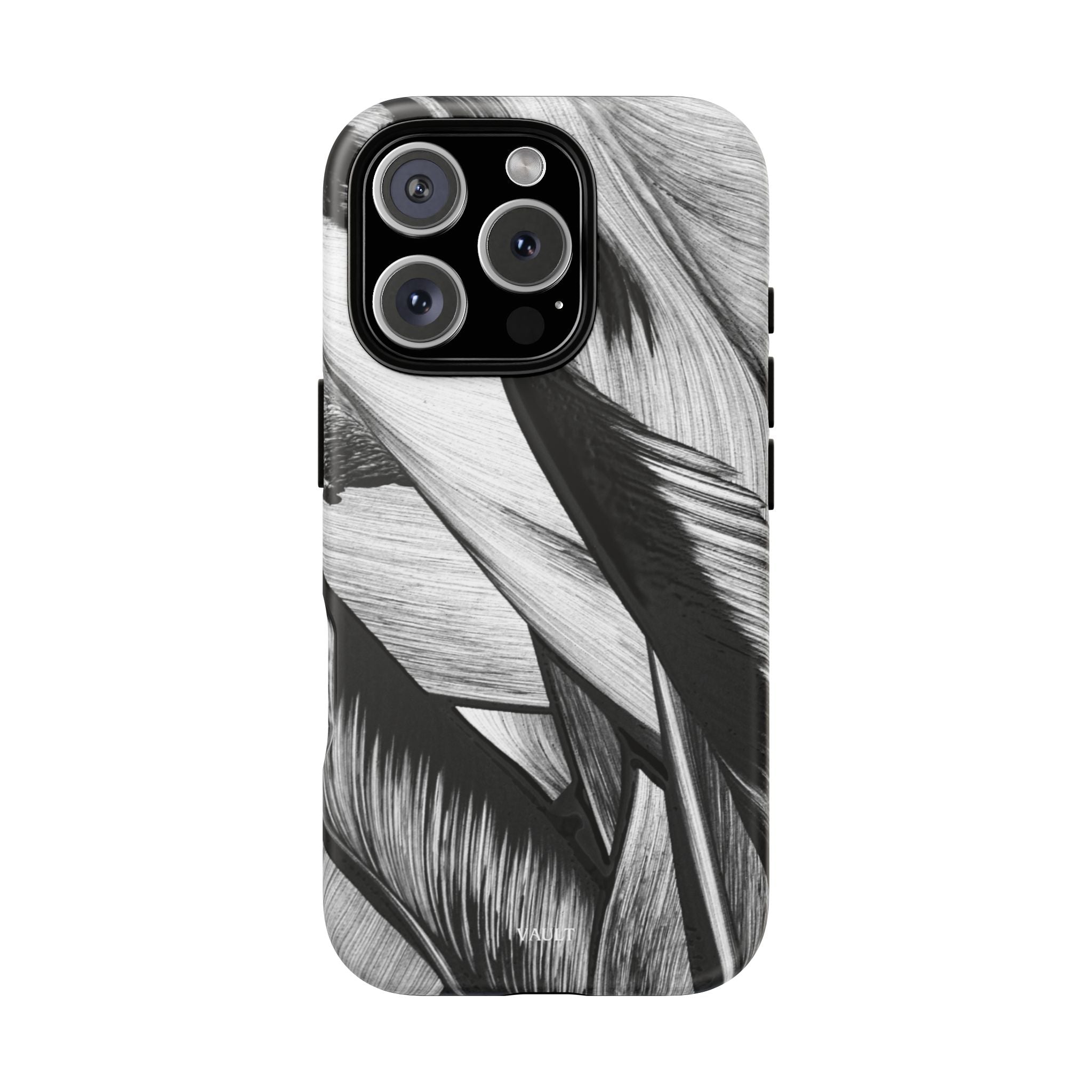 Monochrome Tropical Leaf Tough Phone Case — Black & White Botanical Protective Cover