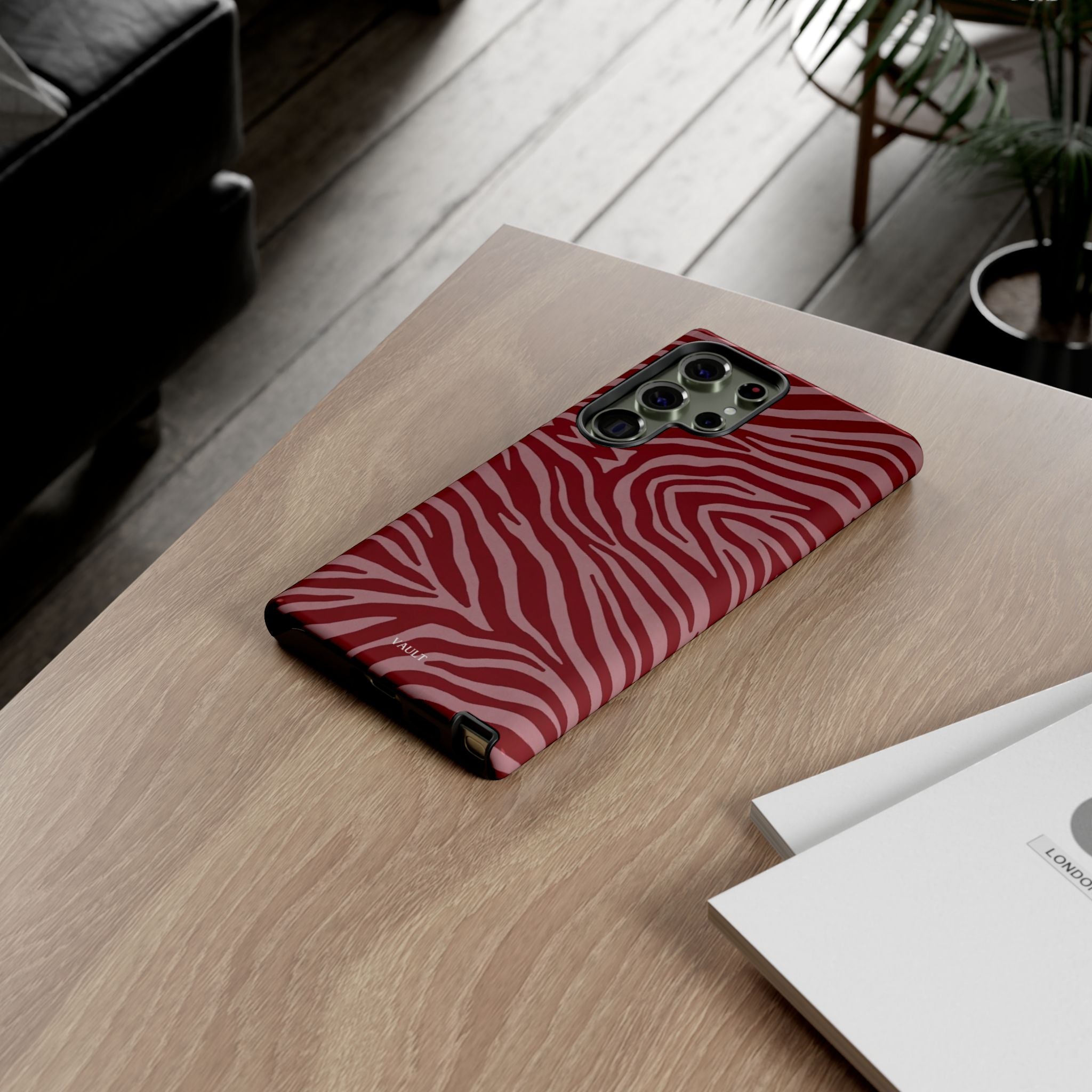 Cover robusta per telefono con stampa zebrata rossa