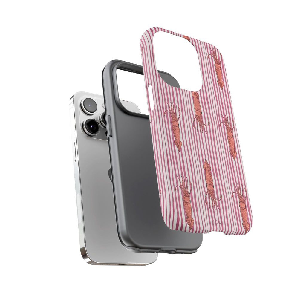 Cover per telefono con striscia di calamaro — Fantasia rosa di creature marine