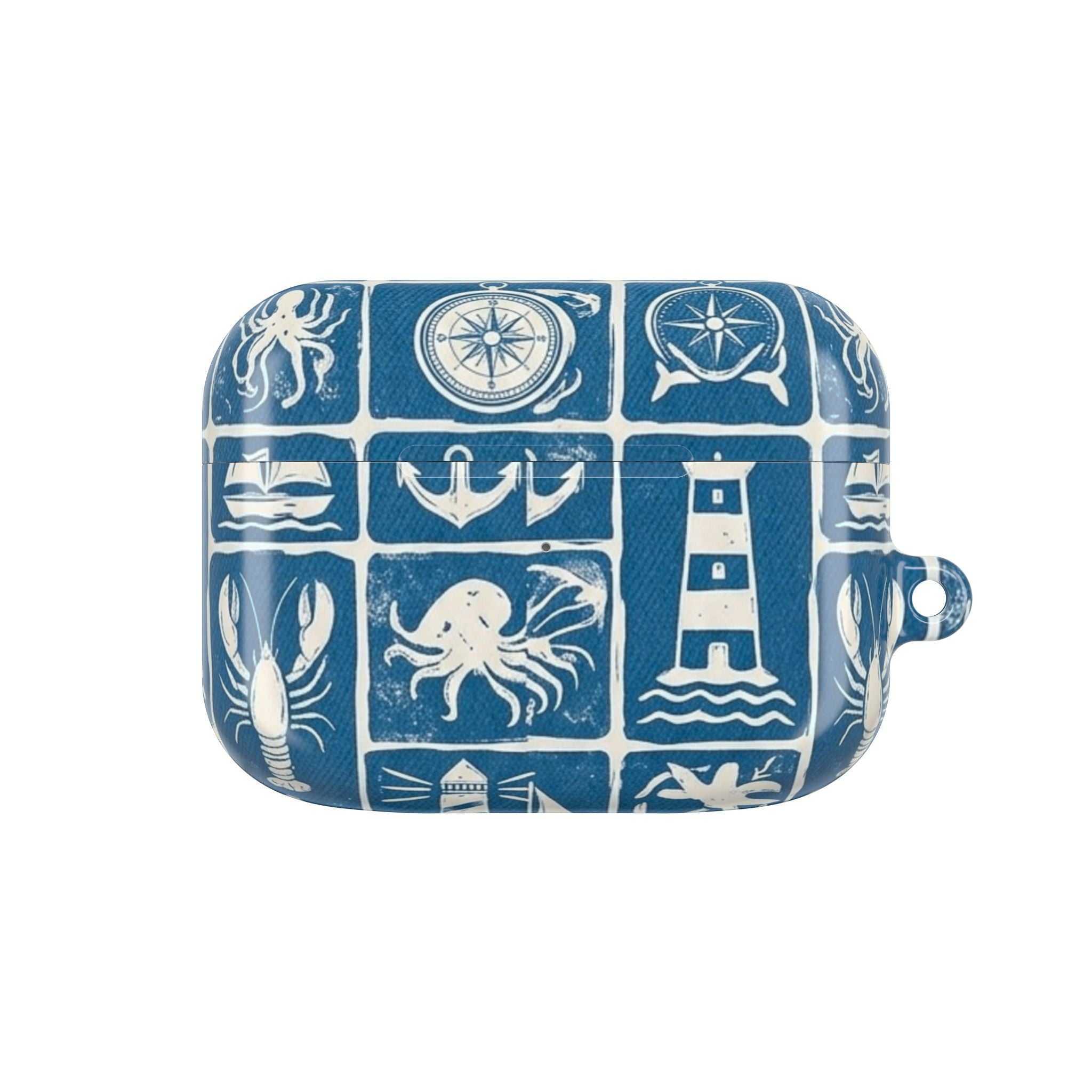 Nautical Tile AirPod Case — Coastal Lighthouse & Sea Creatures Silicone Cover