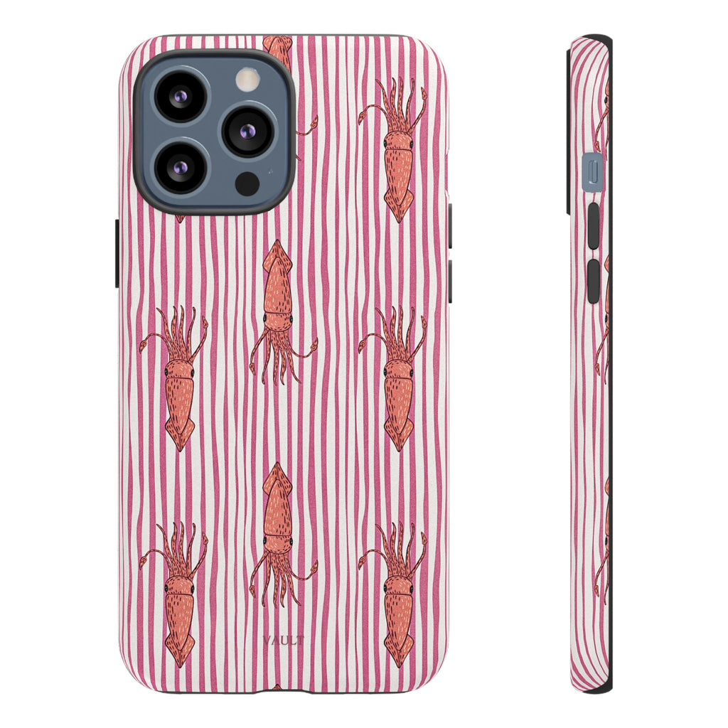 Cover per telefono con striscia di calamaro — Fantasia rosa di creature marine