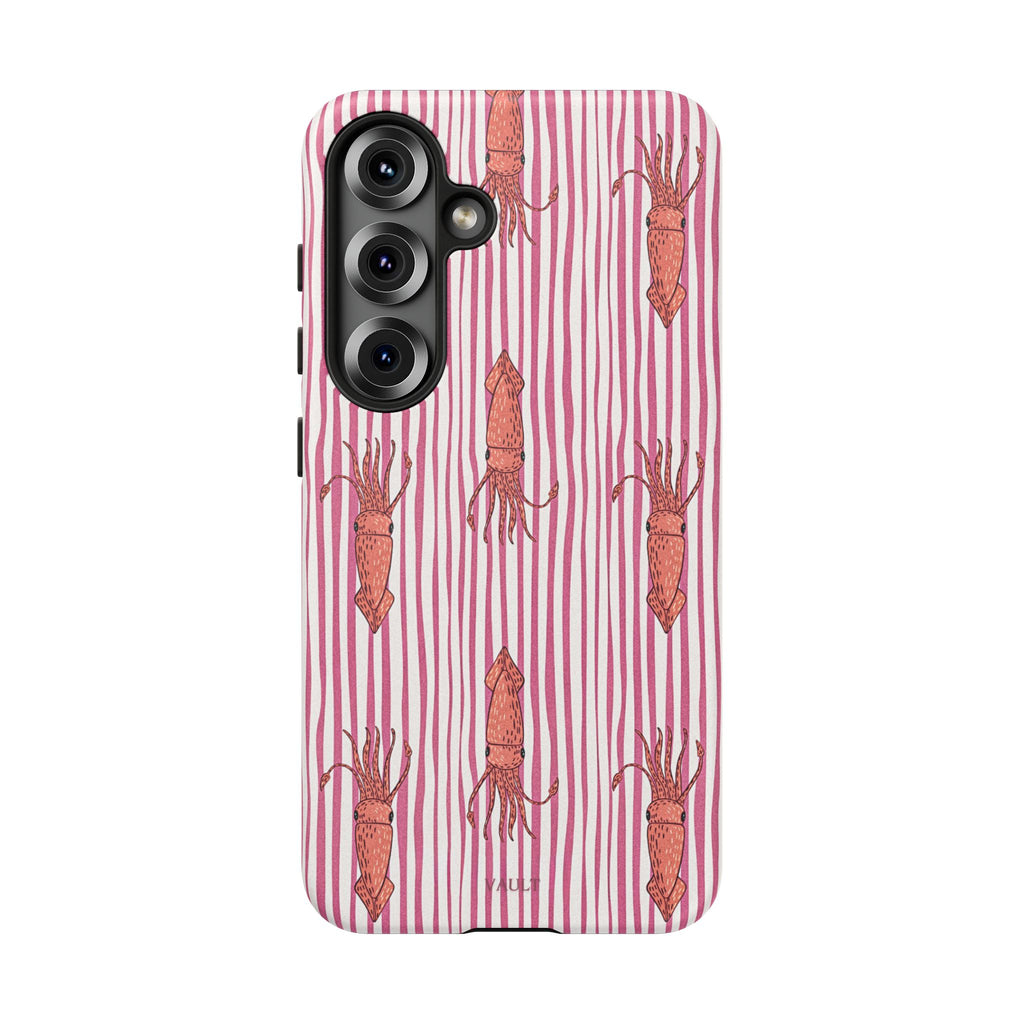 Cover per telefono con striscia di calamaro — Fantasia rosa di creature marine