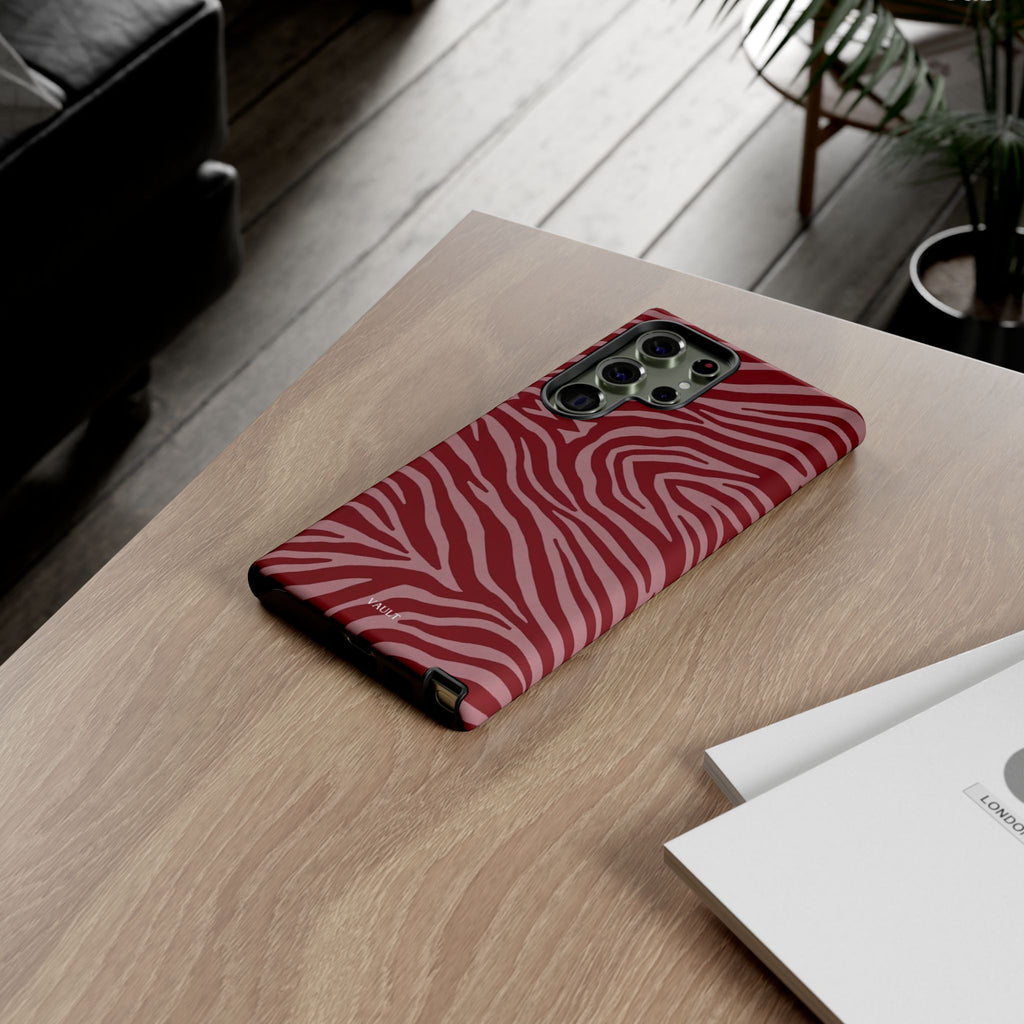 Cover robusta per telefono con stampa zebrata rossa