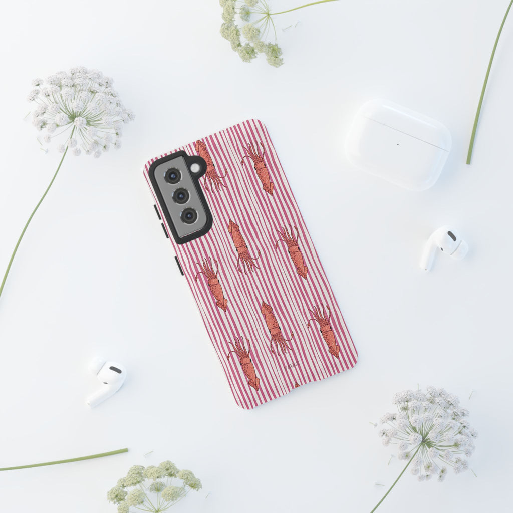 Cover per telefono con striscia di calamaro — Fantasia rosa di creature marine