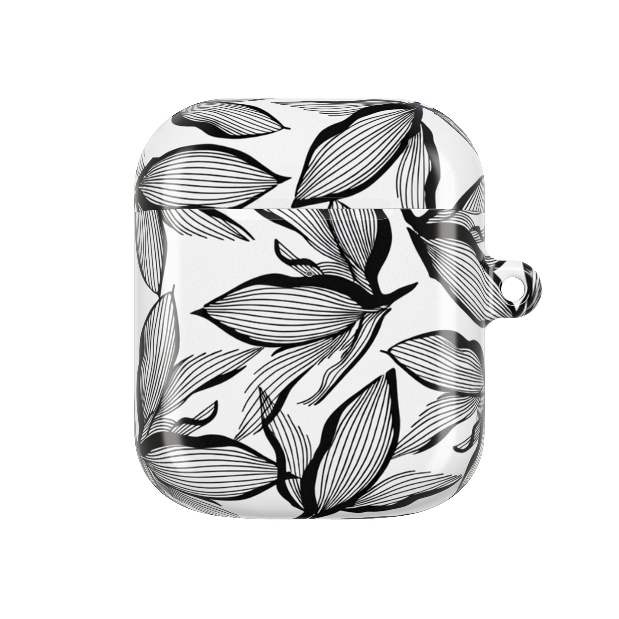 Floral Monochrome AirPod Case — Black & White Leaf Pattern