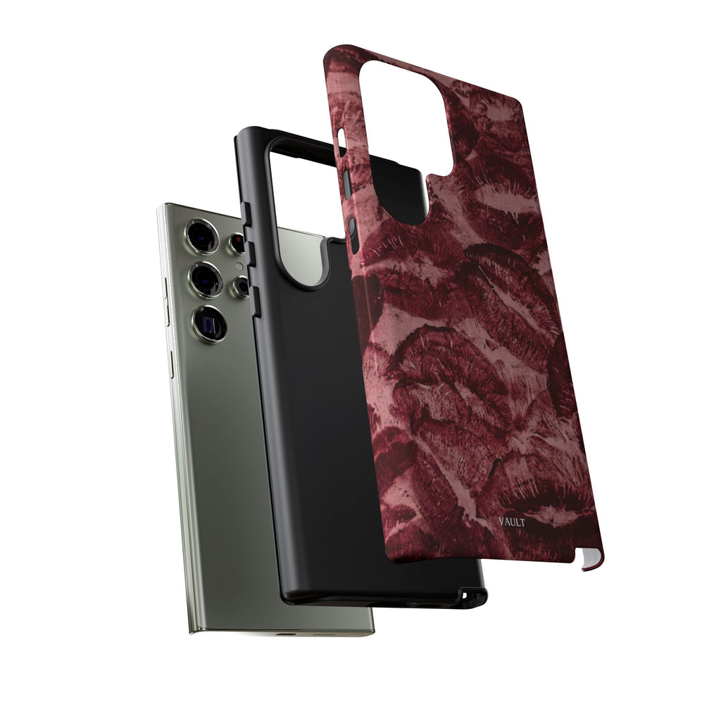 Kiss Print Phone Case – Burgundy Lip Pattern Protective Phone Cover