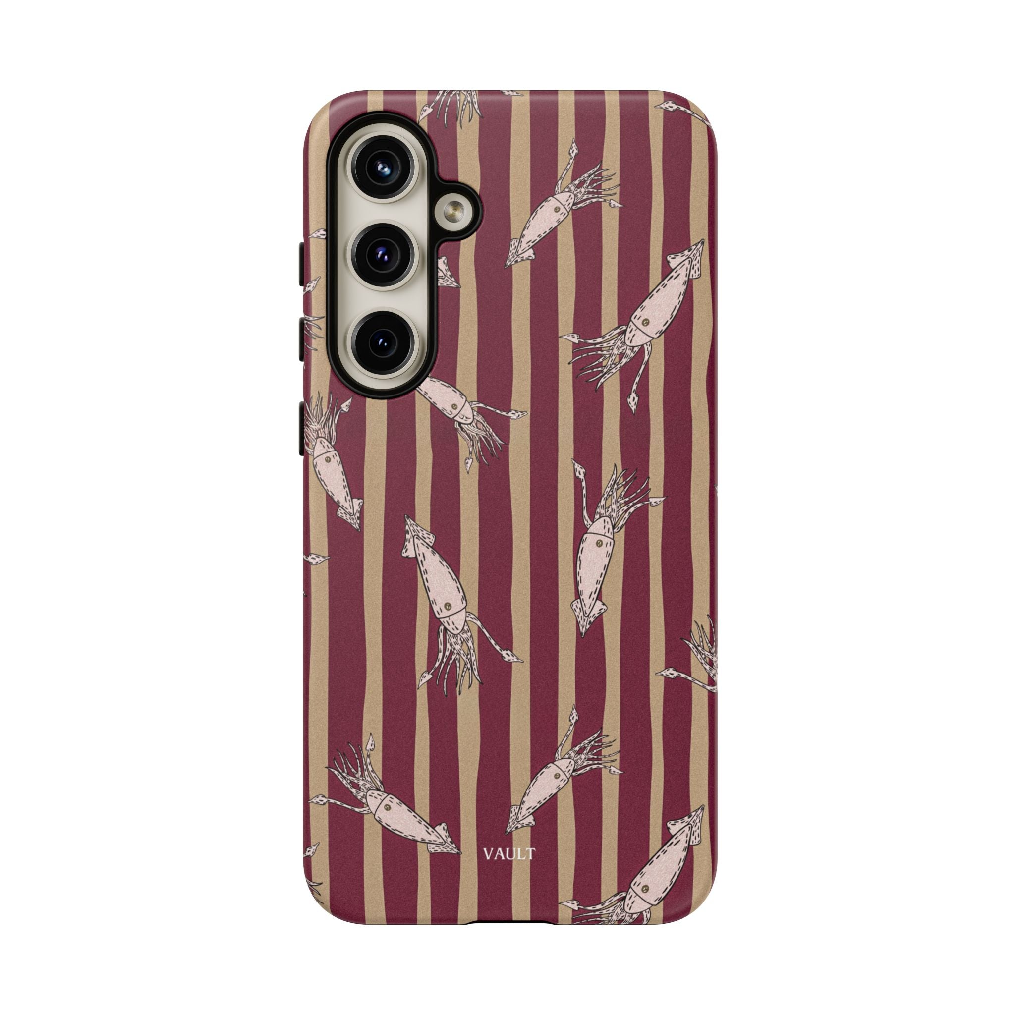 Phone Case - Vintage Shrimp Pattern on Burgundy Stripes