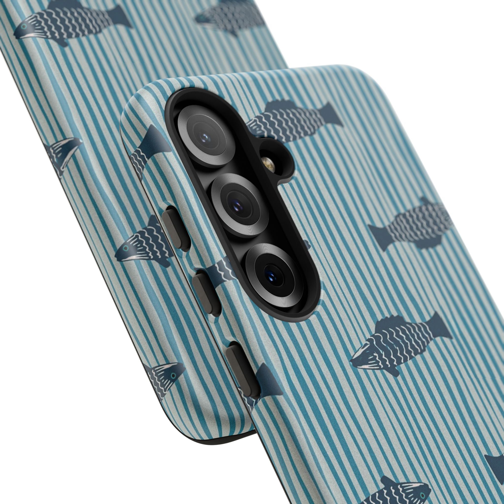 Fish Pattern Tough Phone Case — Blue Striped Ocean Design
