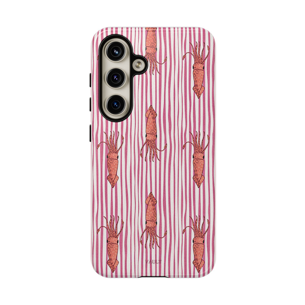 Cover per telefono con striscia di calamaro — Fantasia rosa di creature marine