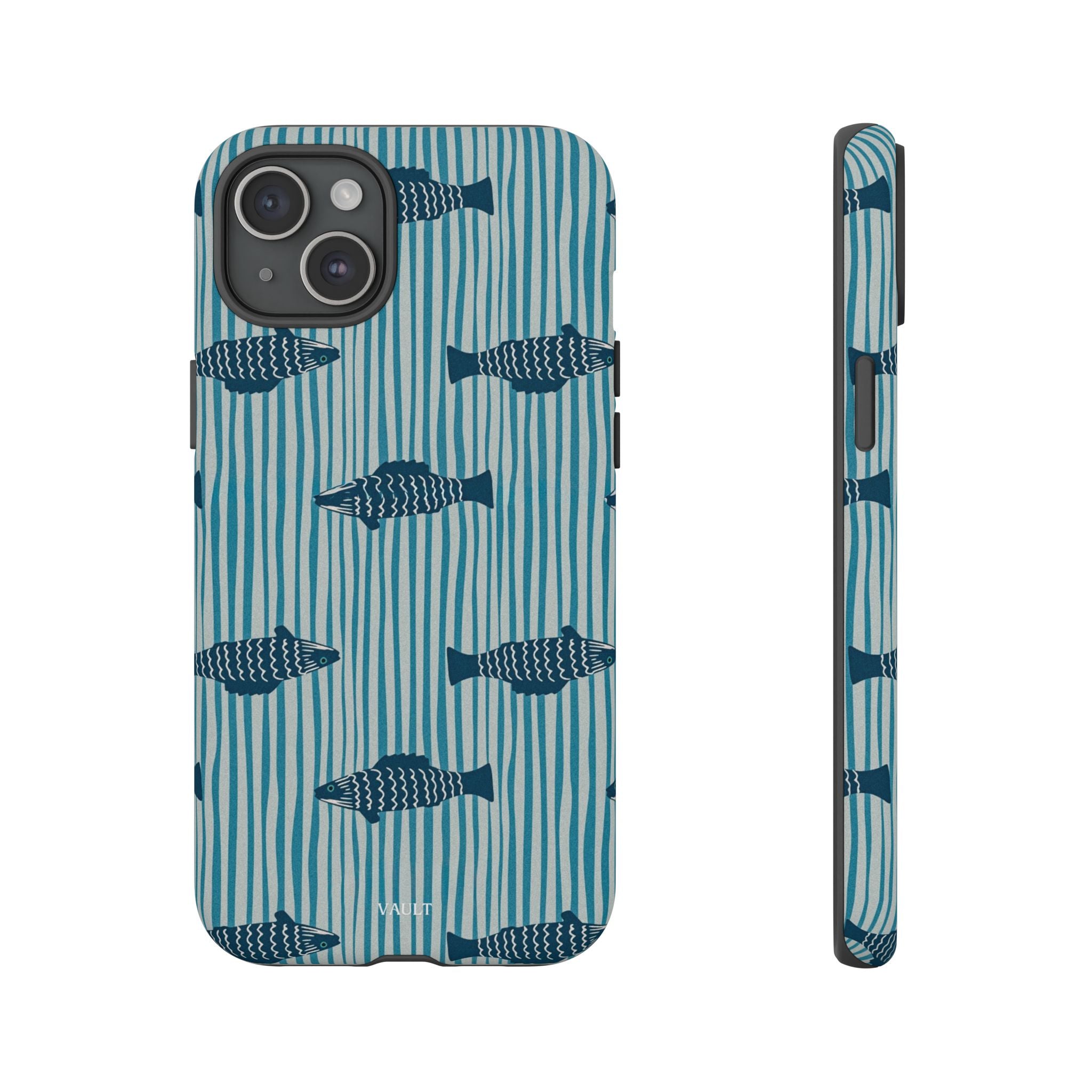 Fish Pattern Tough Phone Case — Blue Striped Ocean Design