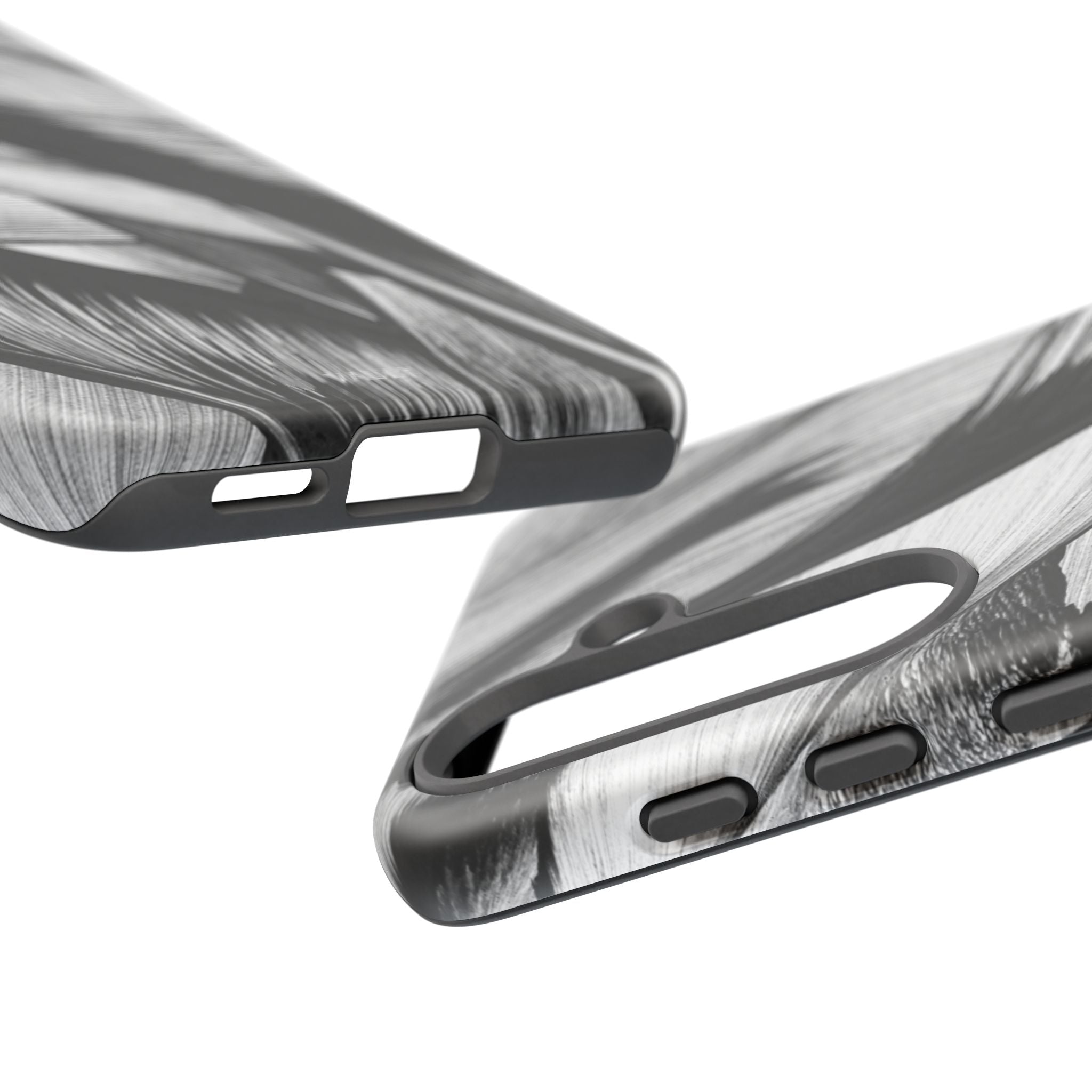 Monochrome Tropical Leaf Tough Phone Case — Black & White Botanical Protective Cover