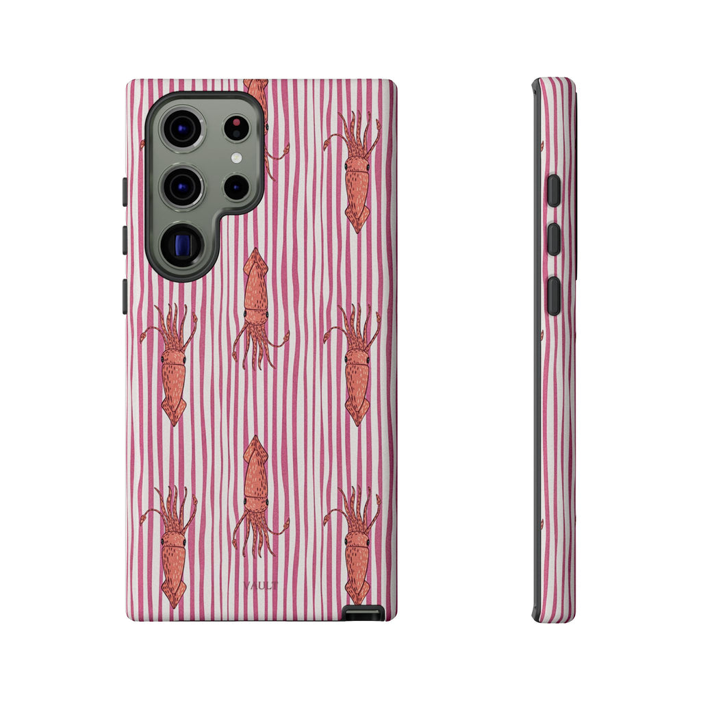 Cover per telefono con striscia di calamaro — Fantasia rosa di creature marine