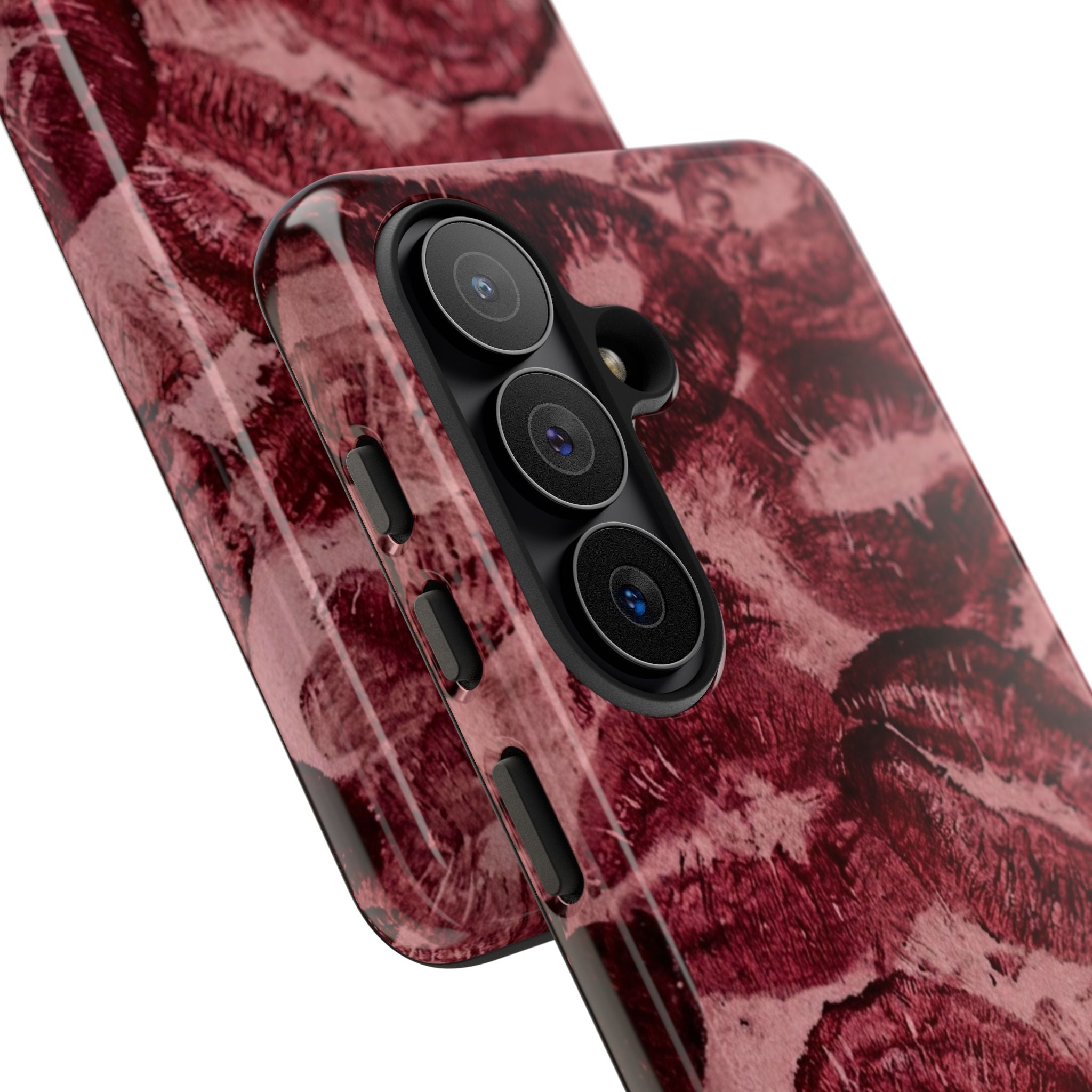 Kiss Print Phone Case – Burgundy Lip Pattern Protective Phone Cover