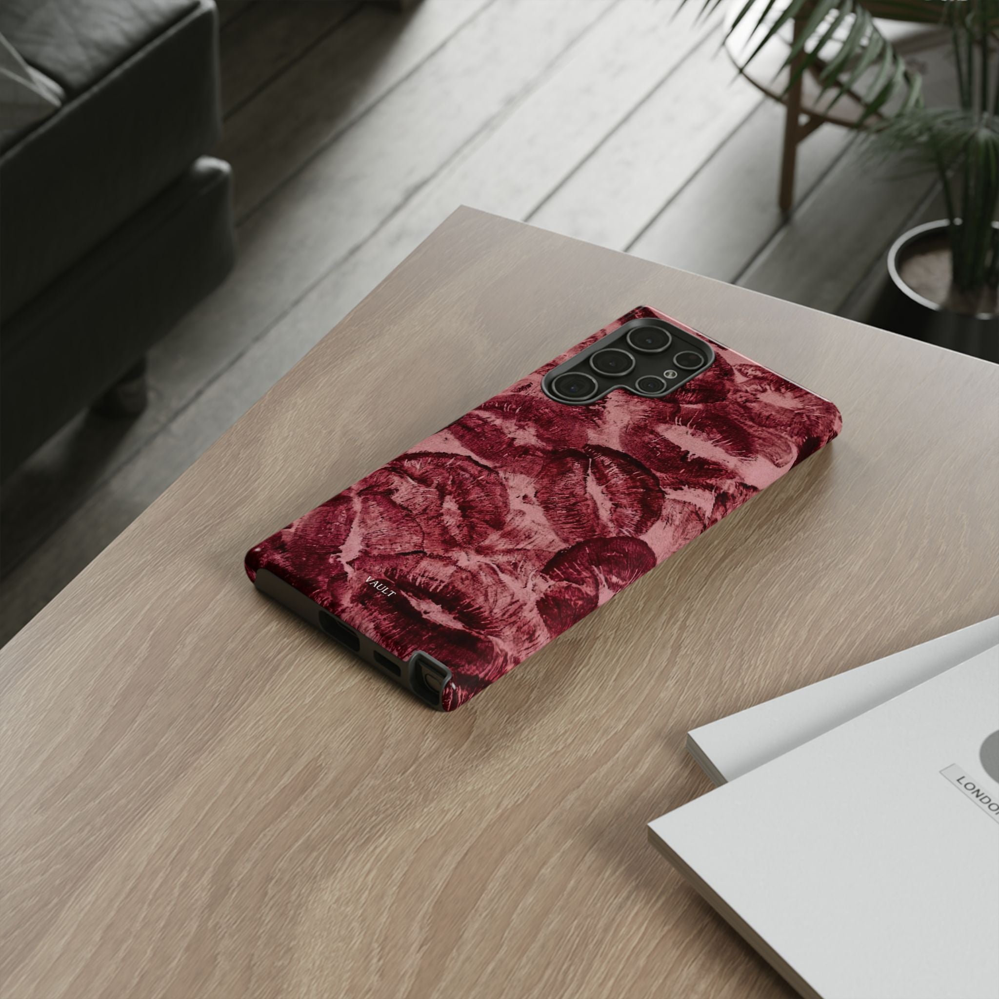 Kiss Print Phone Case – Burgundy Lip Pattern Protective Phone Cover